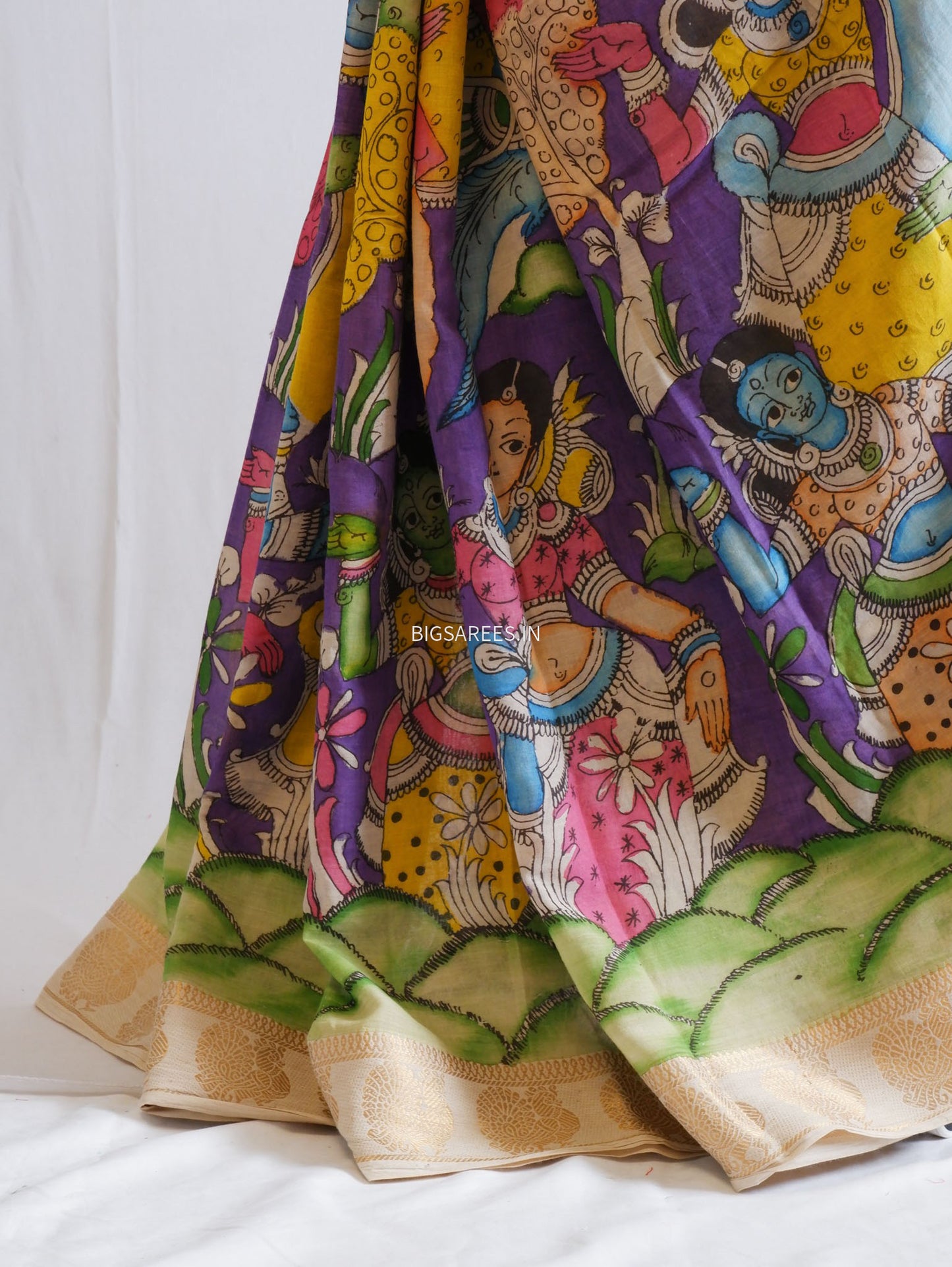 Pen Kalamkari Cotton Saree with Running Blouse | Hand-Painted | Violet