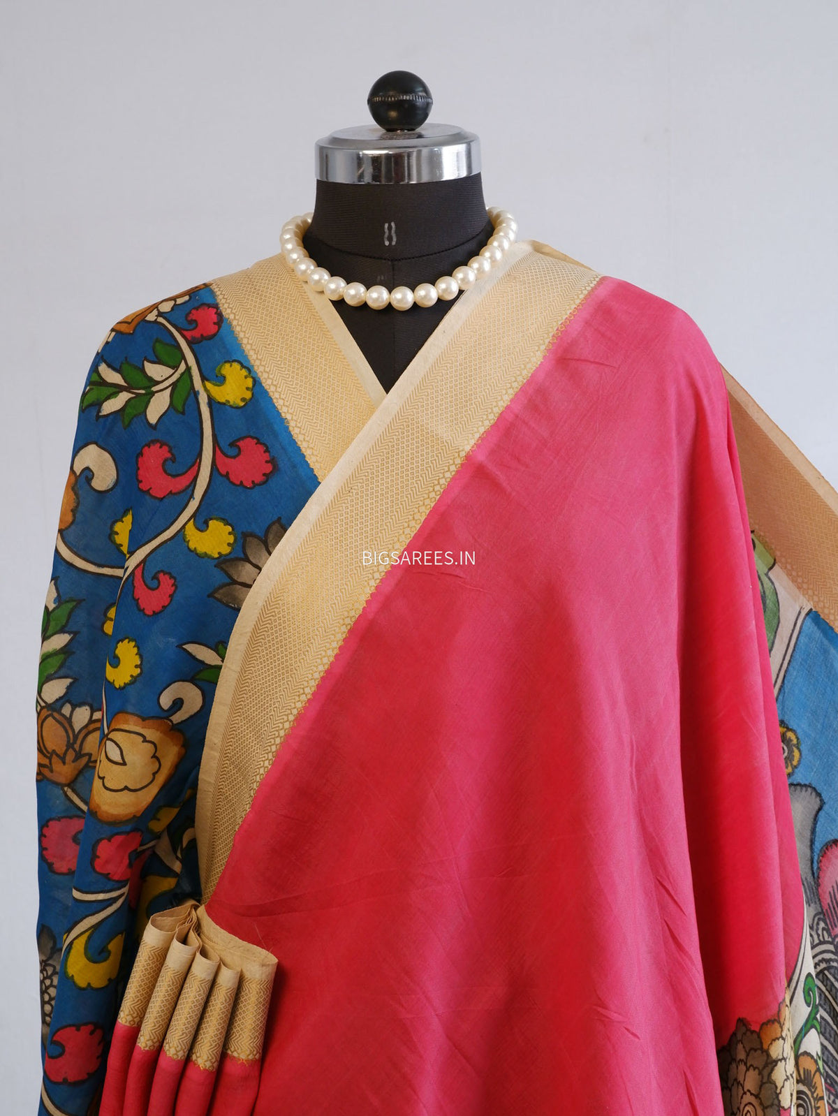 Hand-Painted Kalamkari Saree | Bangalore Silk | Red