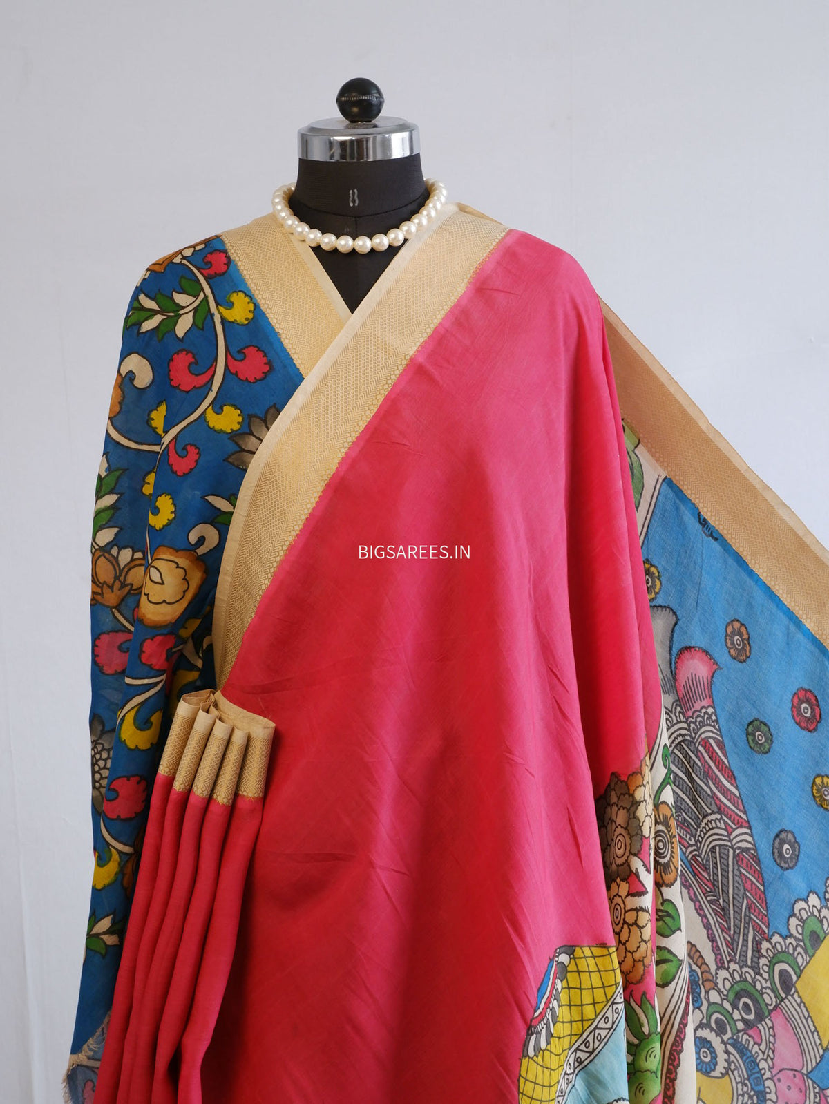 Hand-Painted Kalamkari Saree | Bangalore Silk | Red