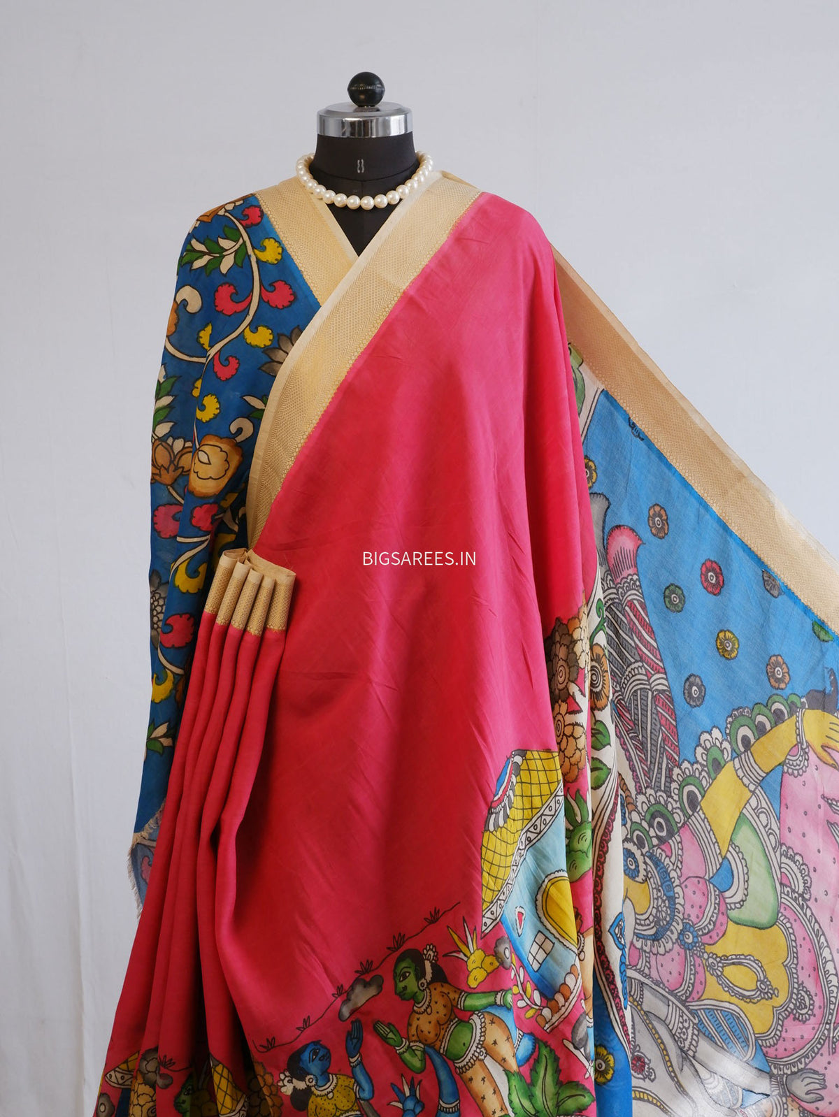 Hand-Painted Kalamkari Saree | Bangalore Silk | Red