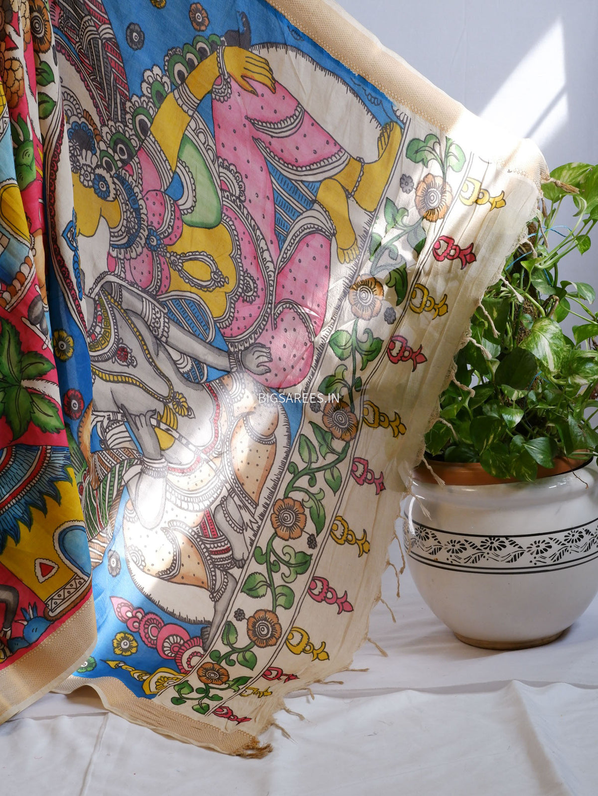 Hand-Painted Kalamkari Saree | Bangalore Silk | Red