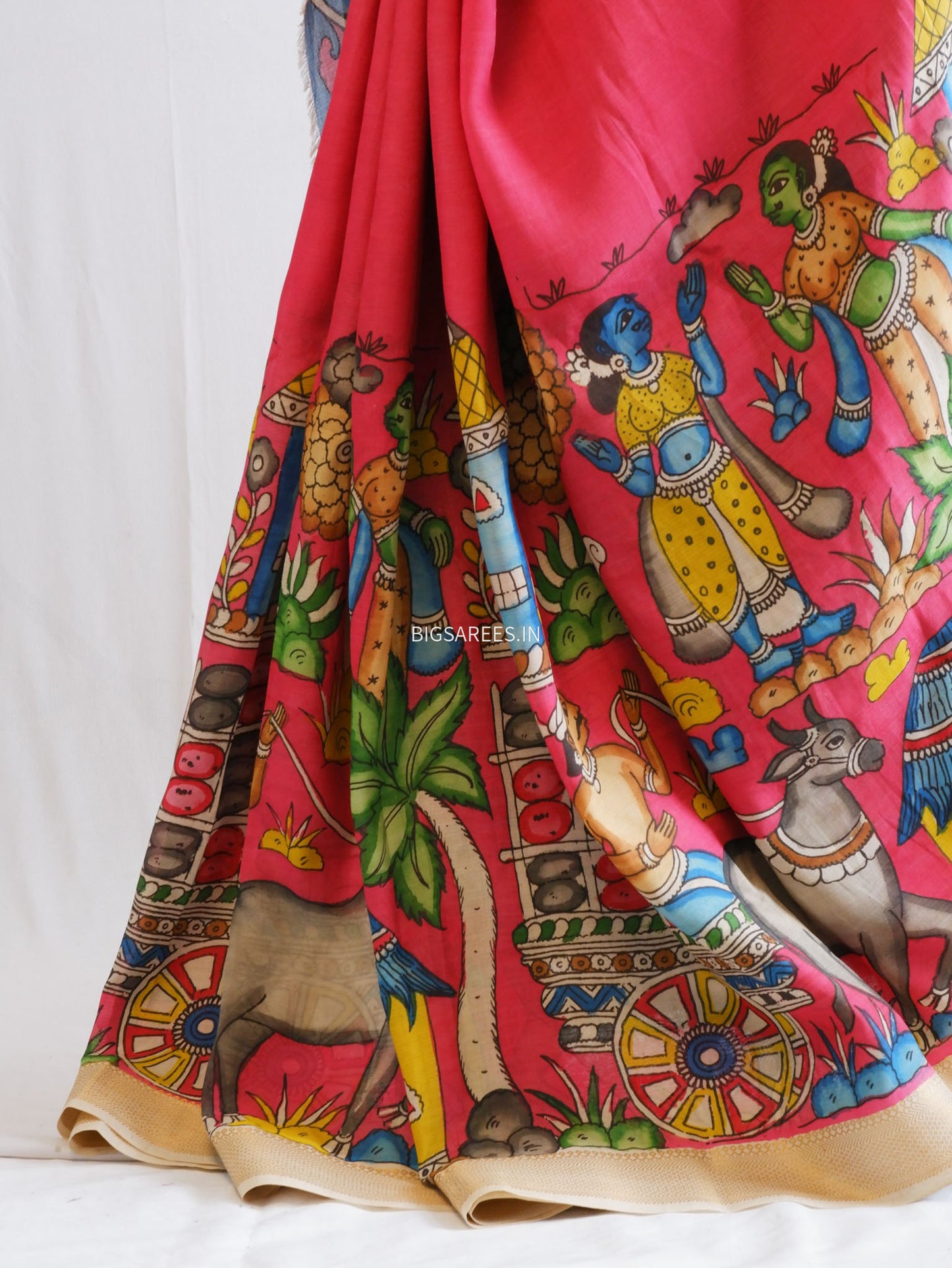 Hand-Painted Kalamkari Saree | Bangalore Silk | Red