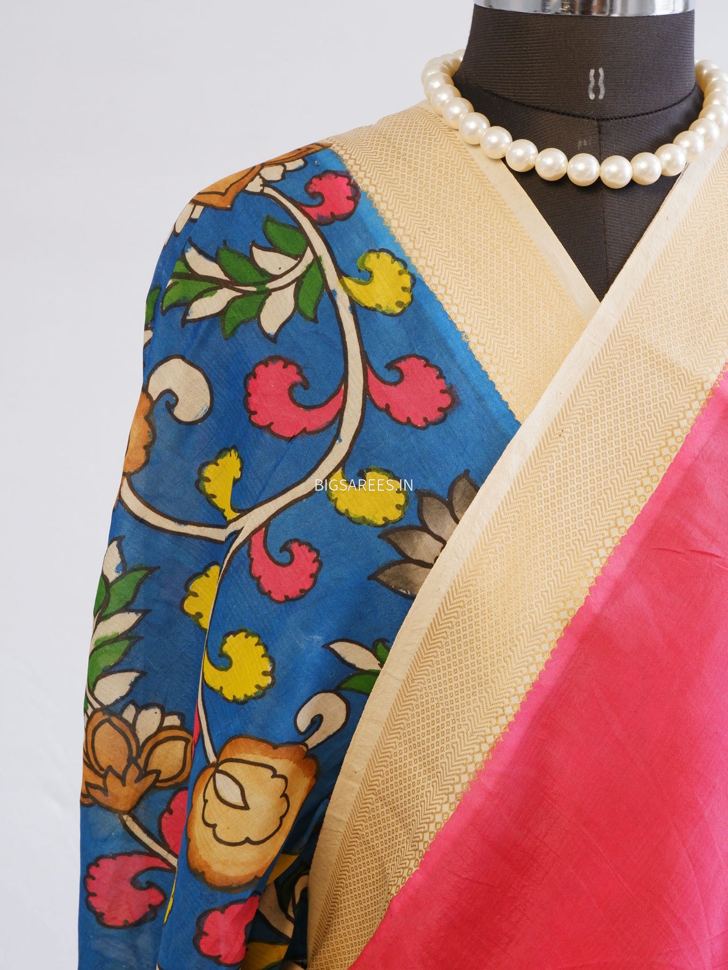 Hand-Painted Kalamkari Saree | Bangalore Silk | Red