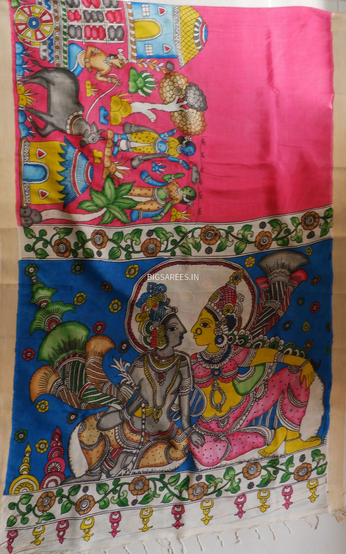 Hand-Painted Kalamkari Saree | Bangalore Silk | Red