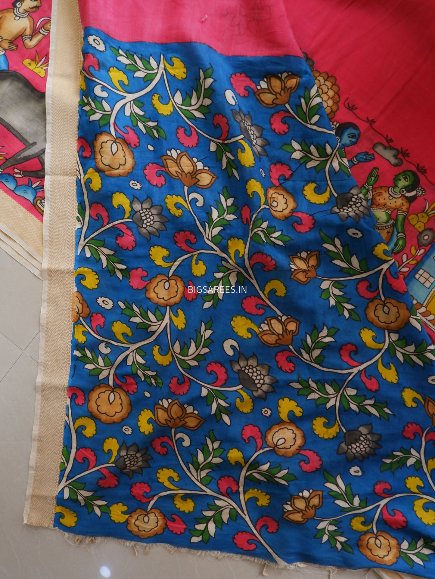 Hand-Painted Kalamkari Saree | Bangalore Silk | Red