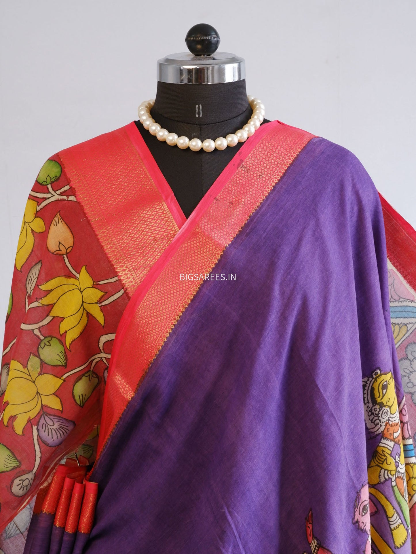 Pen Kalamkari Cotton Saree with Running Blouse | Hand-Painted |