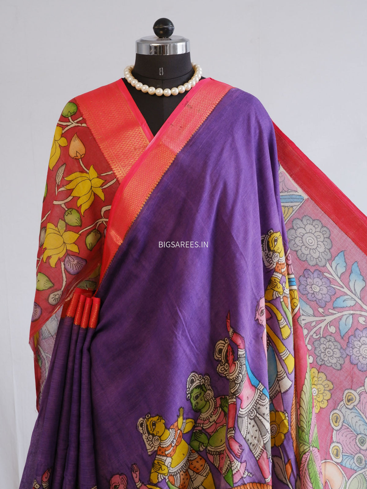 Pen Kalamkari Cotton Saree with Running Blouse | Hand-Painted |