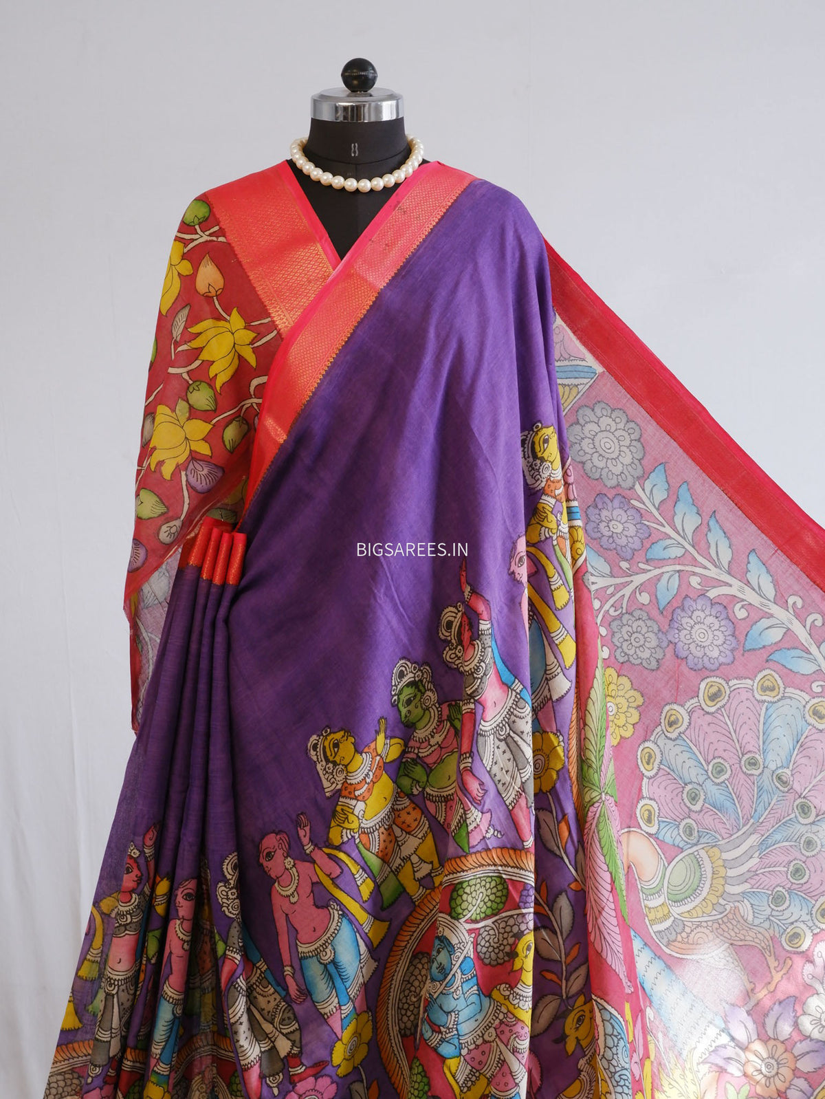 Pen Kalamkari Cotton Saree with Running Blouse | Hand-Painted |