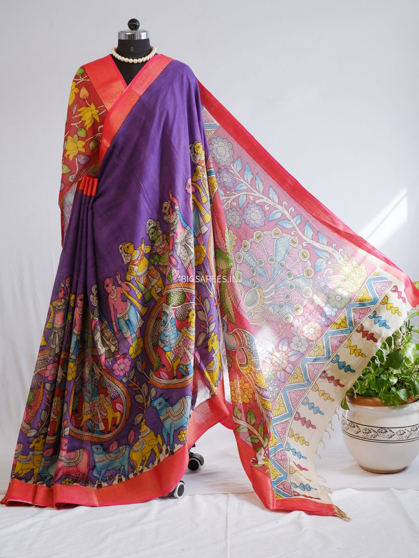 Pen Kalamkari Cotton Saree with Running Blouse | Hand-Painted |