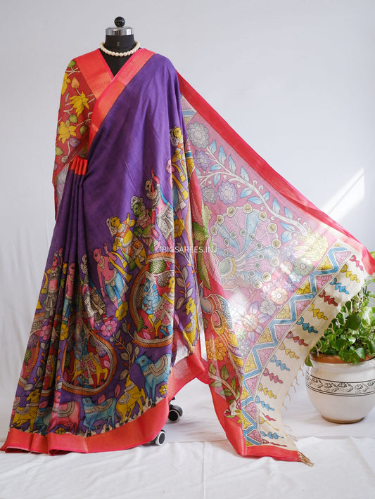 Pen Kalamkari Cotton Saree with Running Blouse | Hand-Painted |