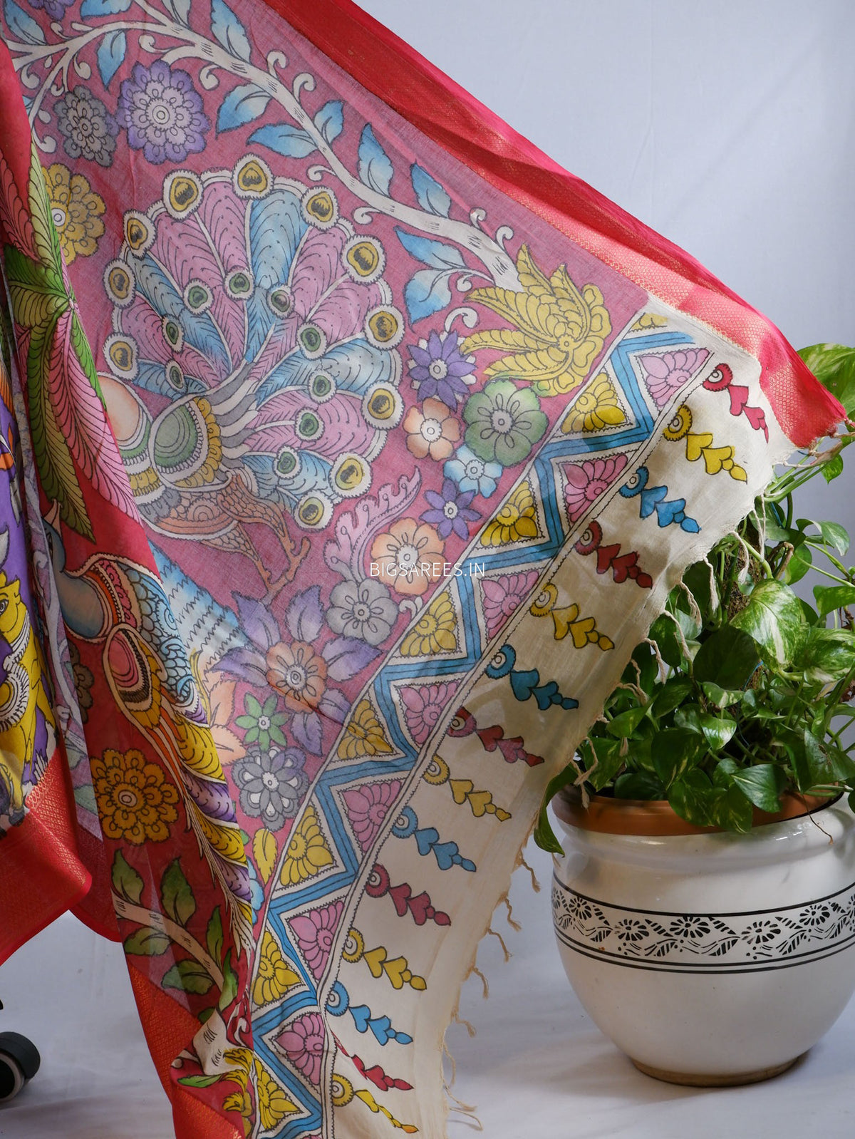 Pen Kalamkari Cotton Saree with Running Blouse | Hand-Painted |