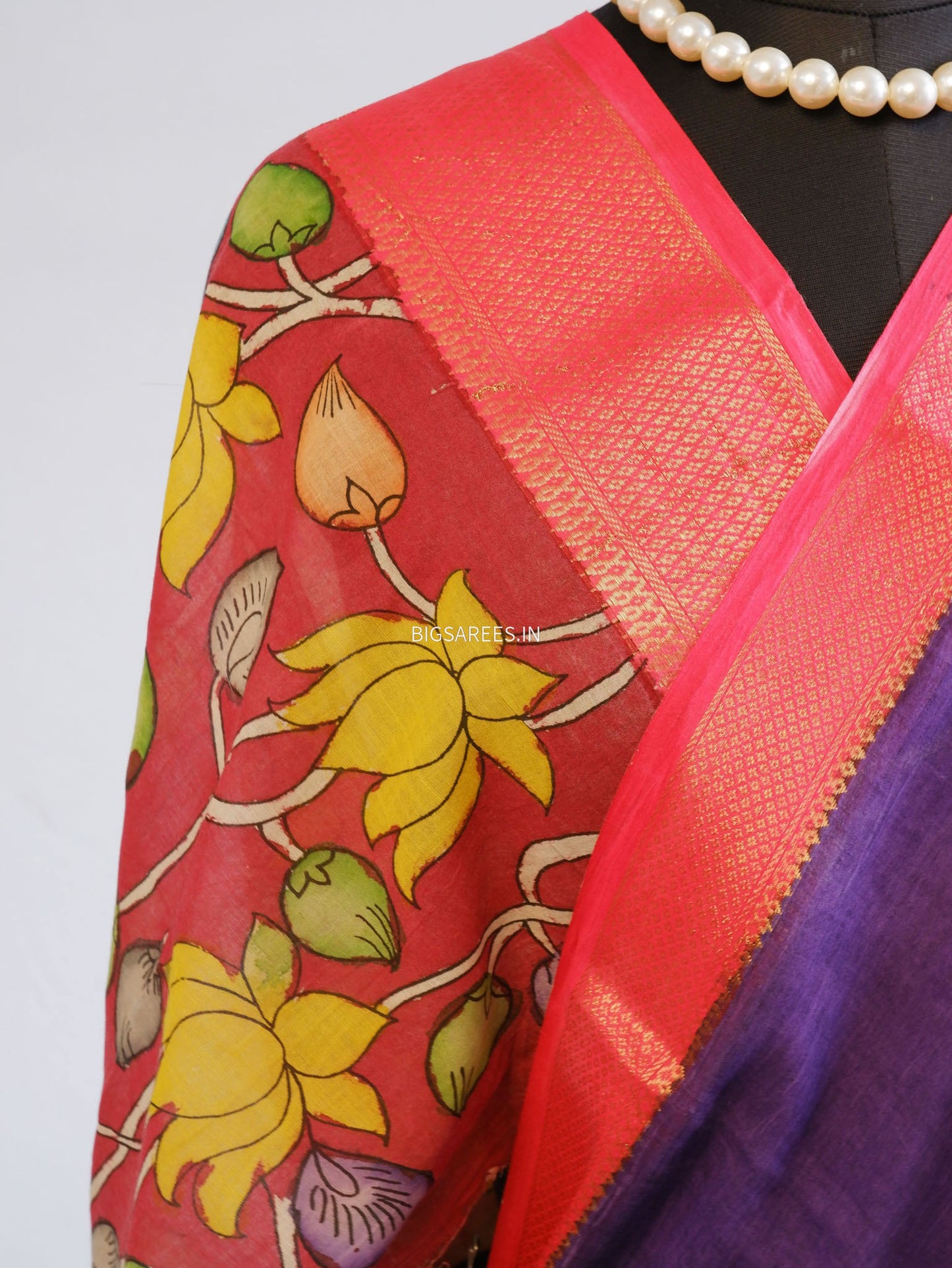 Pen Kalamkari Cotton Saree with Running Blouse | Hand-Painted |