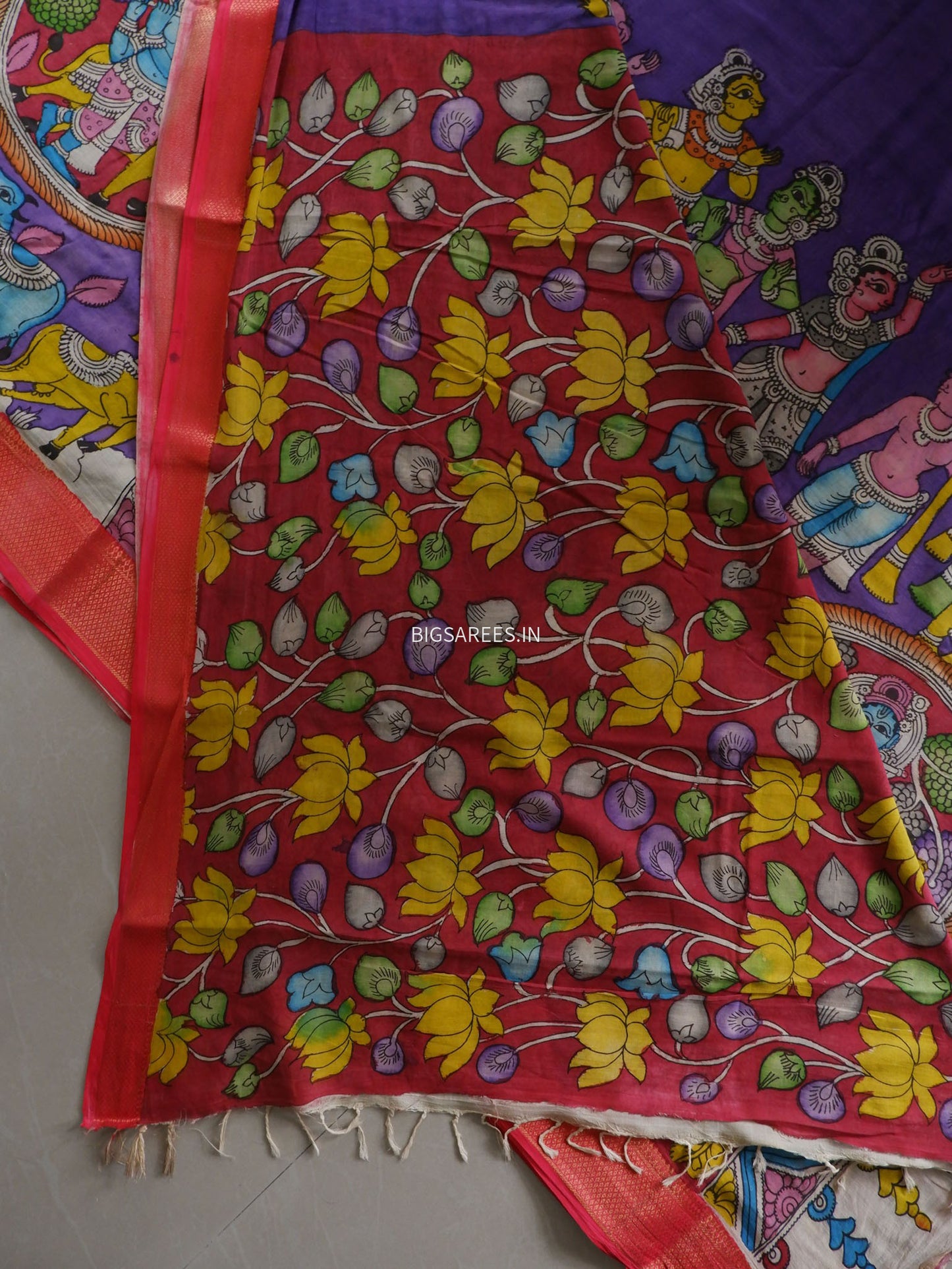 Pen Kalamkari Cotton Saree with Running Blouse | Hand-Painted |
