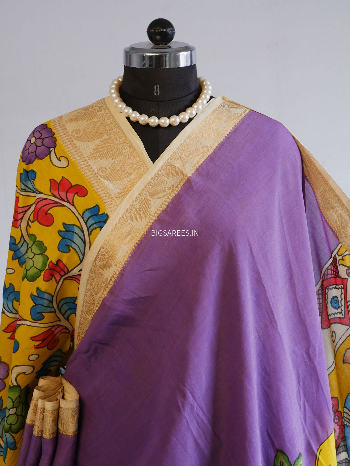 Hand-Painted Kalamkari Saree | Bangalore Silk | Violet