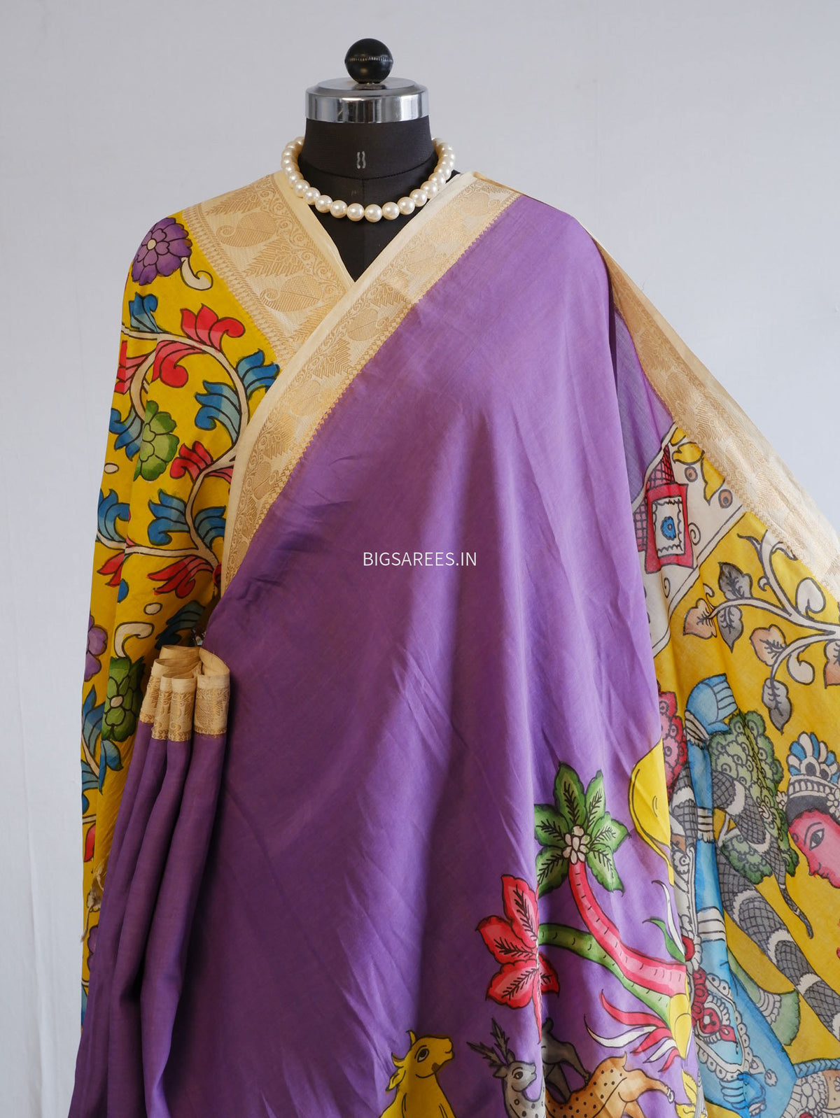 Hand-Painted Kalamkari Saree | Bangalore Silk | Violet