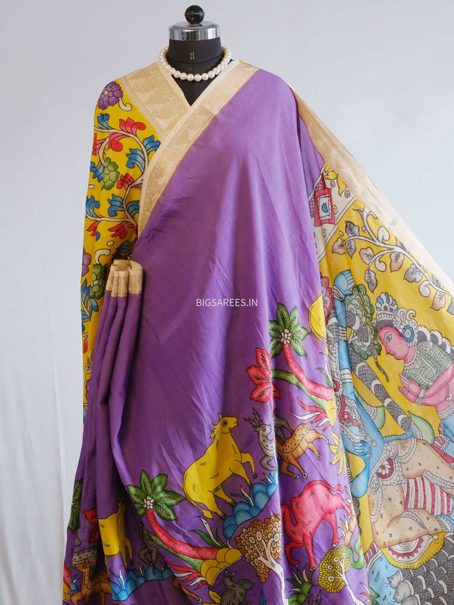 Hand-Painted Kalamkari Saree | Bangalore Silk | Violet