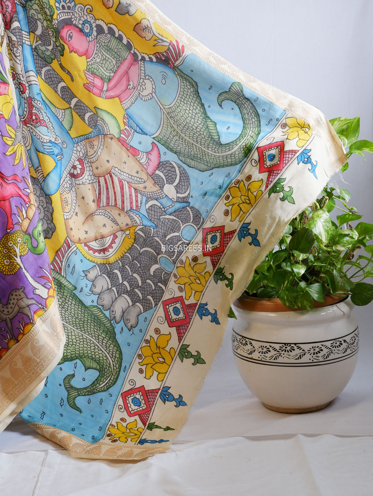Hand-Painted Kalamkari Saree | Bangalore Silk | Violet