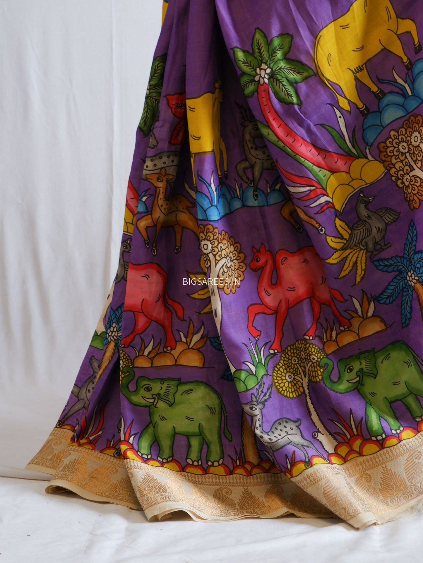 Hand-Painted Kalamkari Saree | Bangalore Silk | Violet