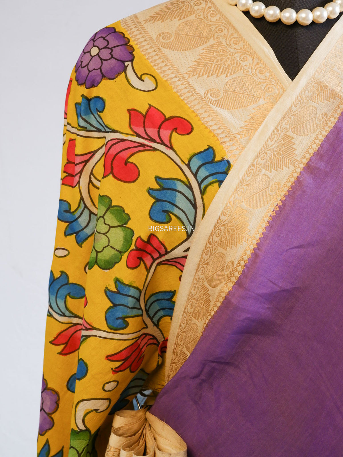 Hand-Painted Kalamkari Saree | Bangalore Silk | Violet