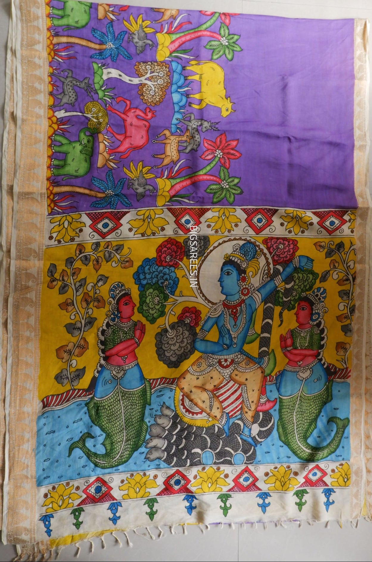 Hand-Painted Kalamkari Saree | Bangalore Silk | Violet