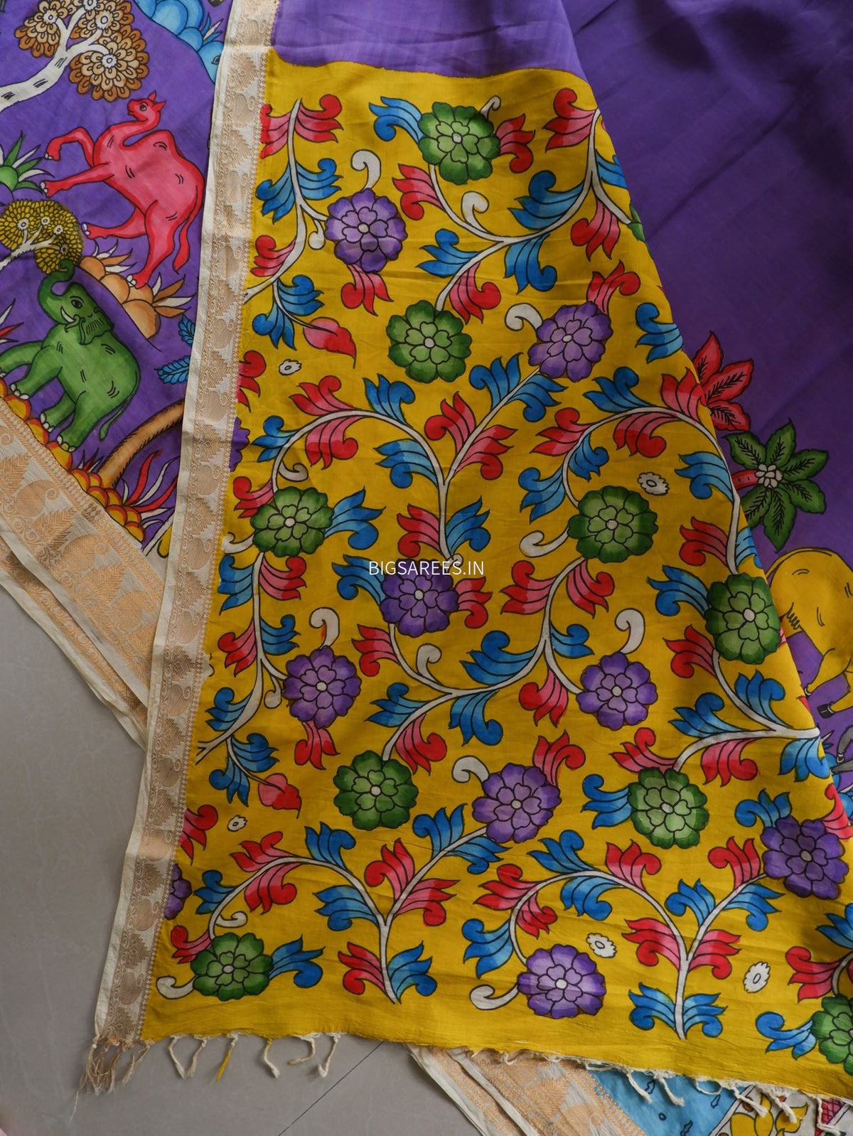 Hand-Painted Kalamkari Saree | Bangalore Silk | Violet