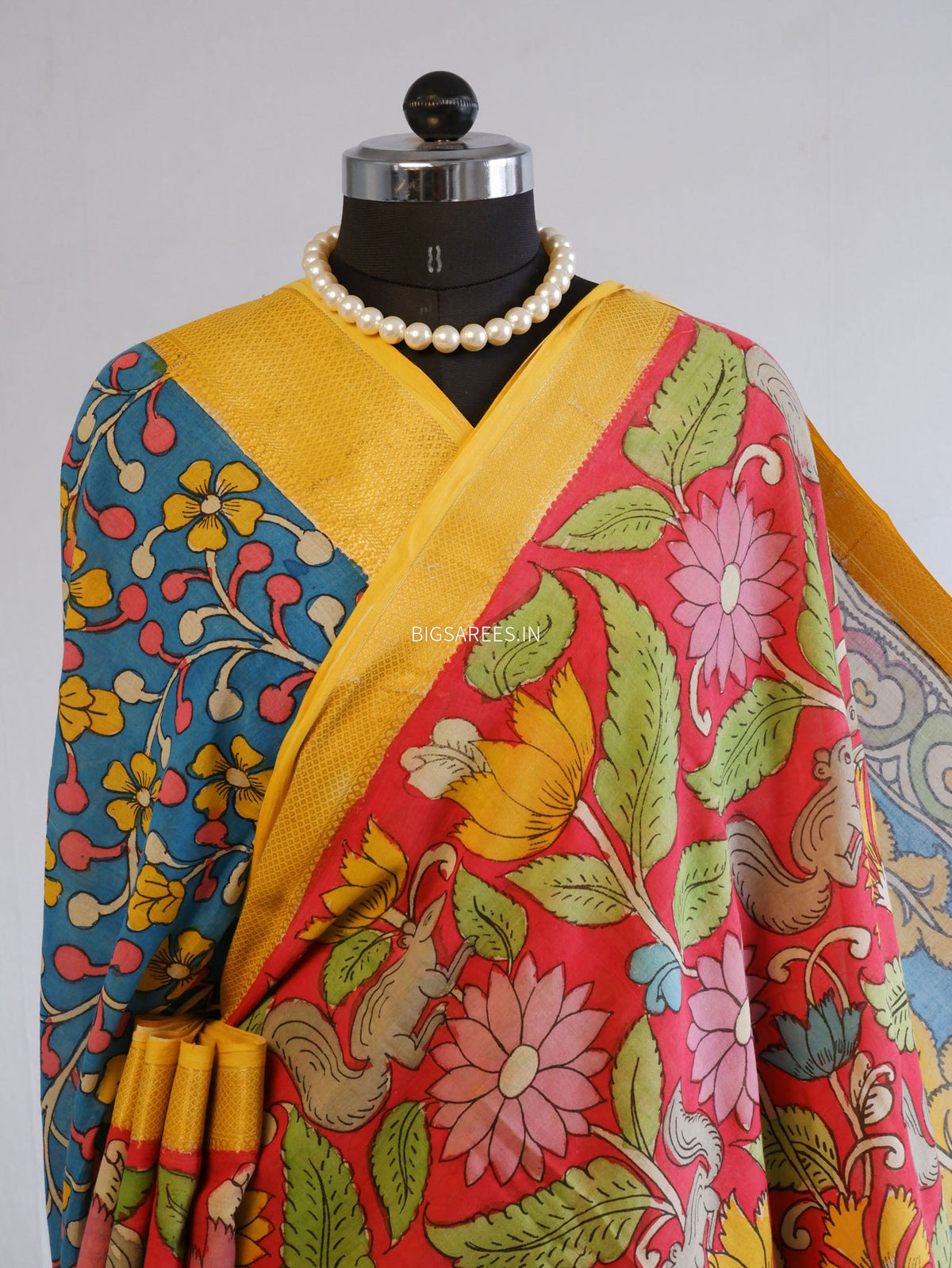 Pen Kalamkari Cotton Saree with Running Blouse | Hand-Painted | Red