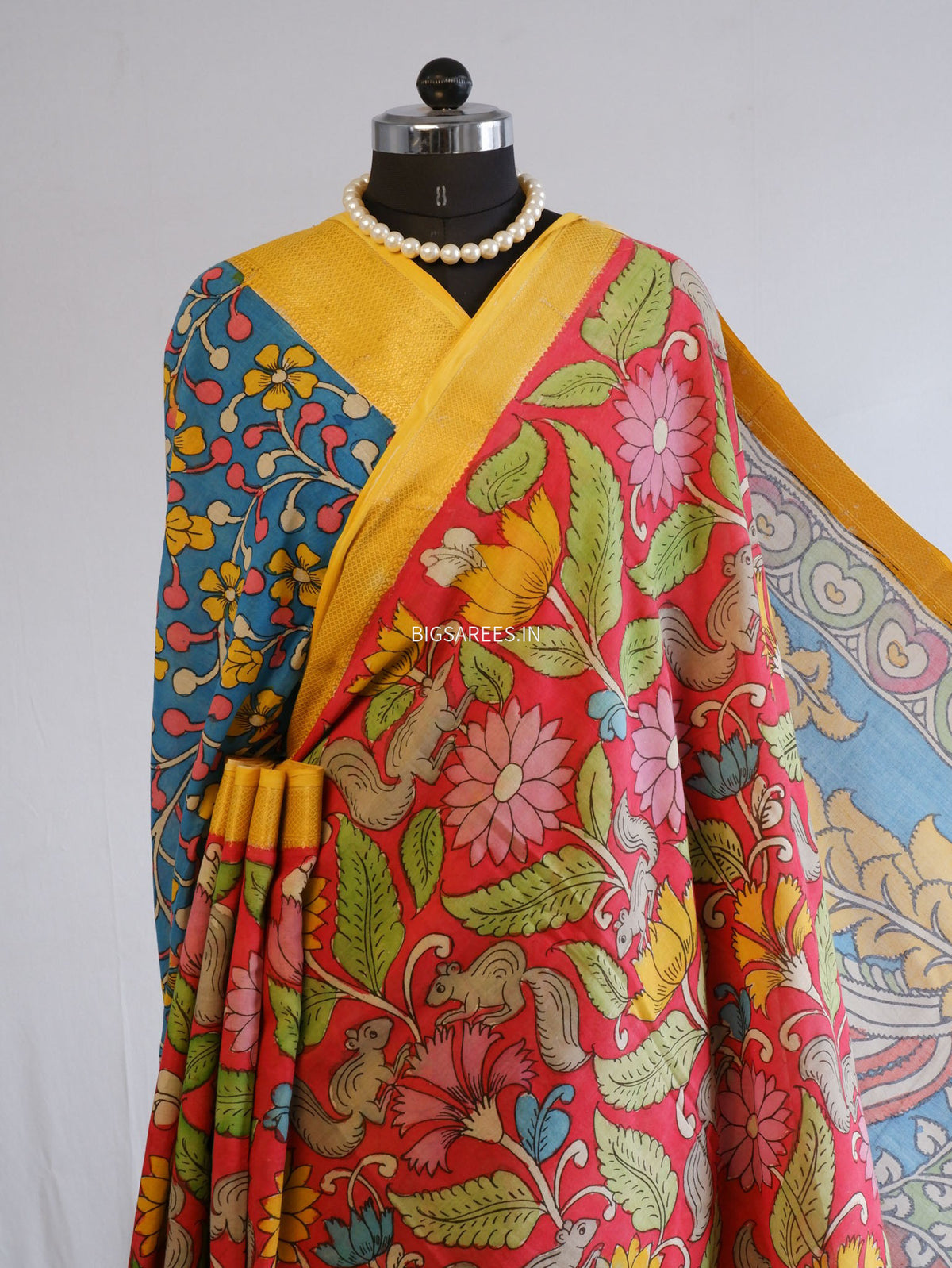 Pen Kalamkari Cotton Saree with Running Blouse | Hand-Painted | Red