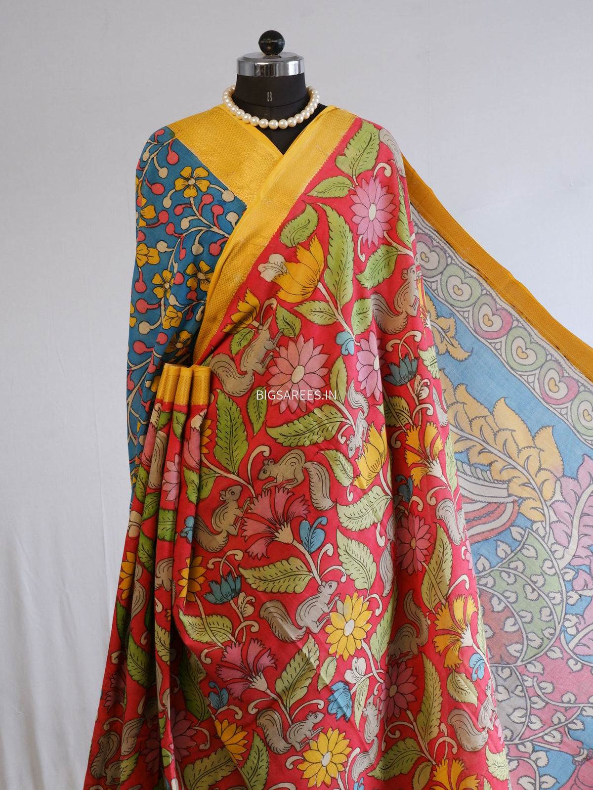 Pen Kalamkari Cotton Saree with Running Blouse | Hand-Painted | Red
