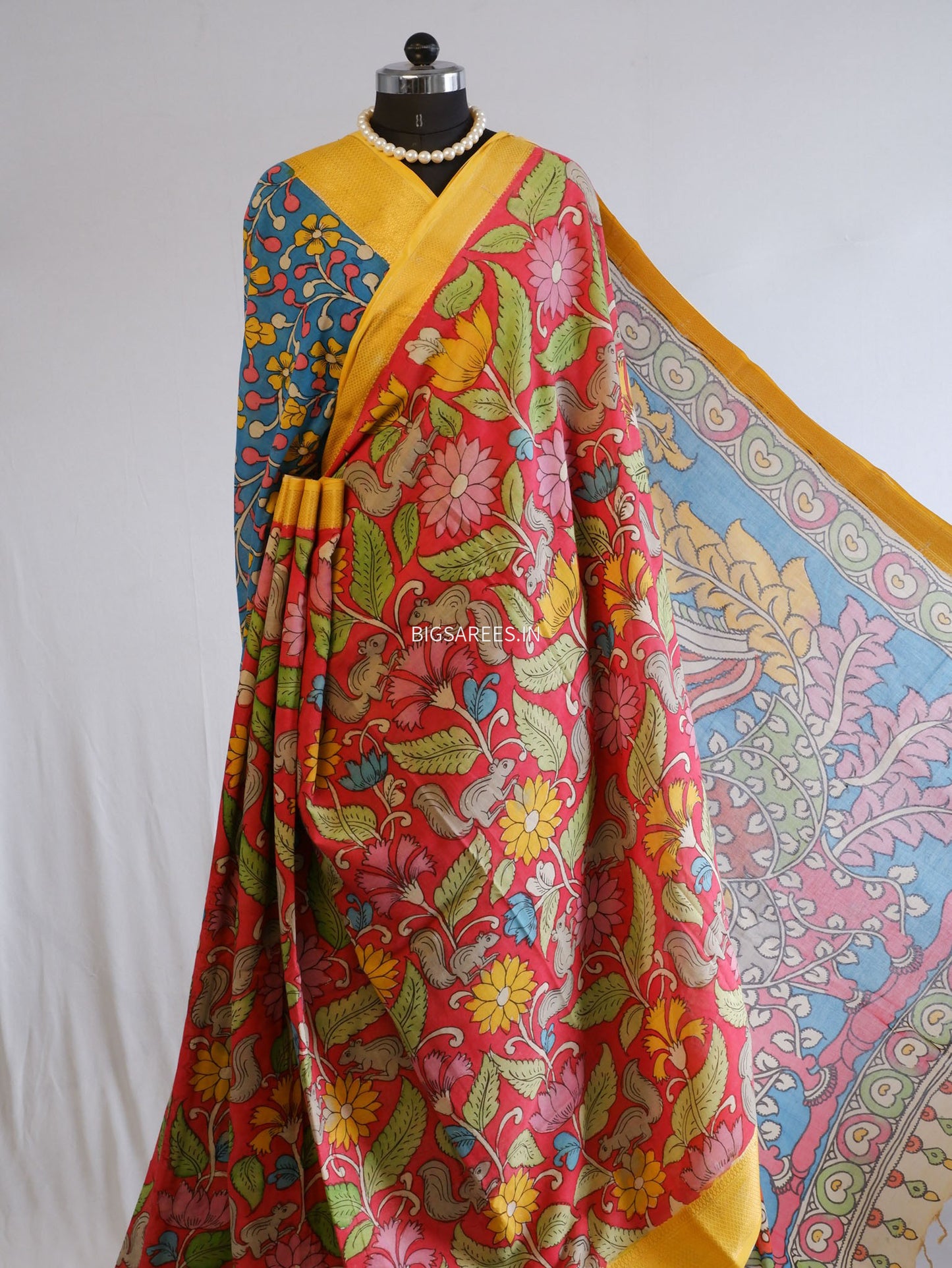Pen Kalamkari Cotton Saree with Running Blouse | Hand-Painted | Red