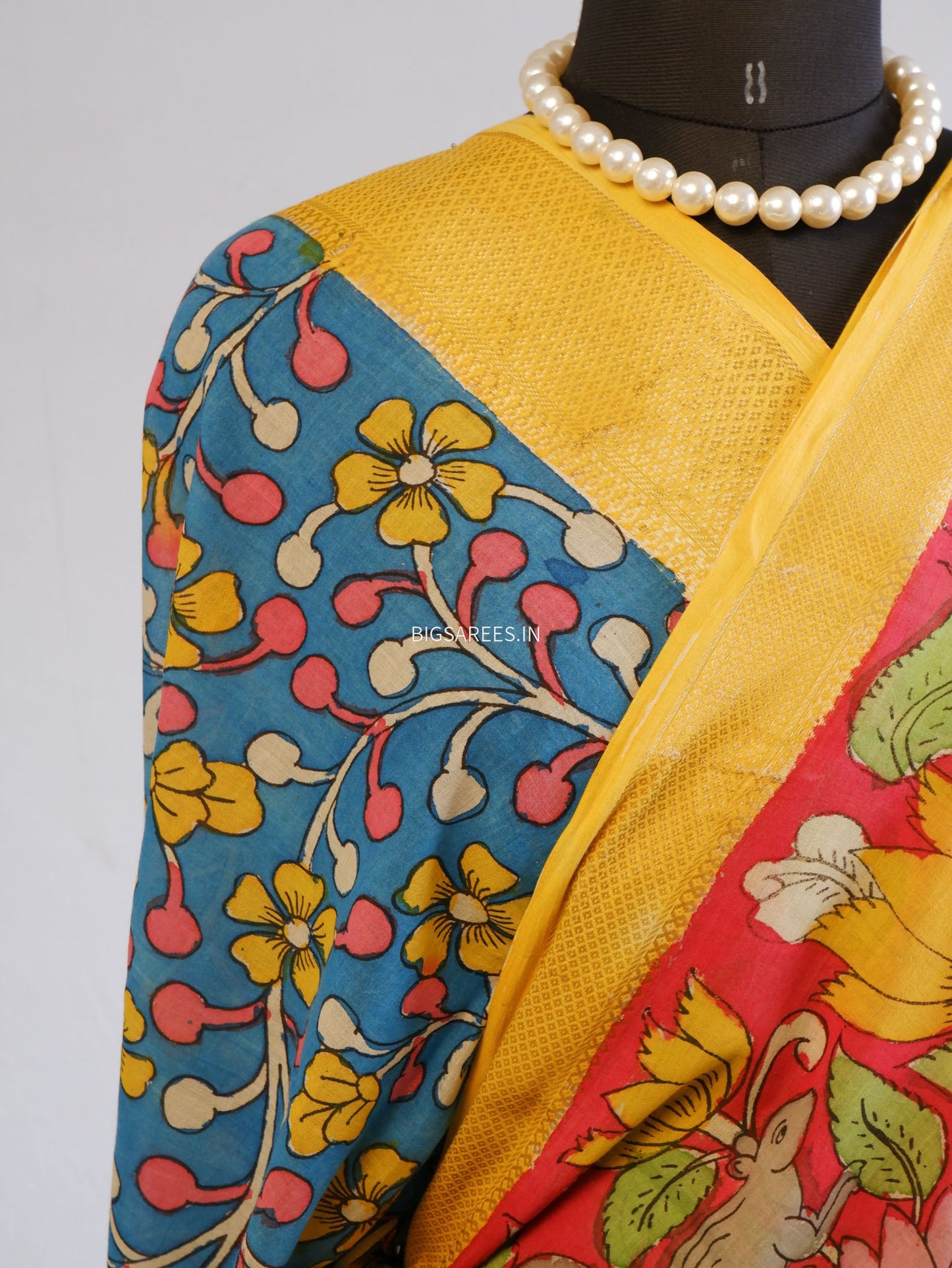 Pen Kalamkari Cotton Saree with Running Blouse | Hand-Painted | Red