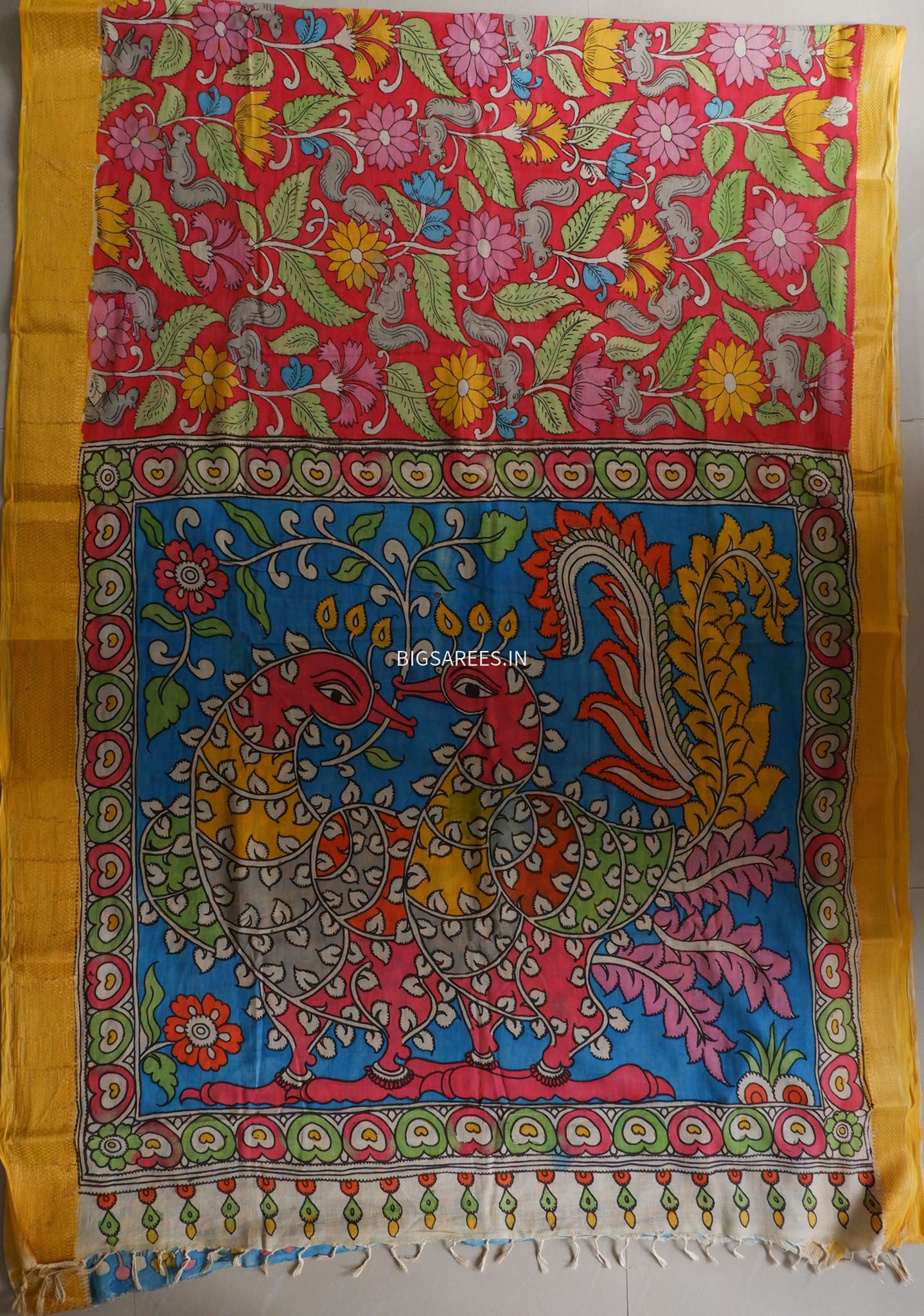 Pen Kalamkari Cotton Saree with Running Blouse | Hand-Painted | Red