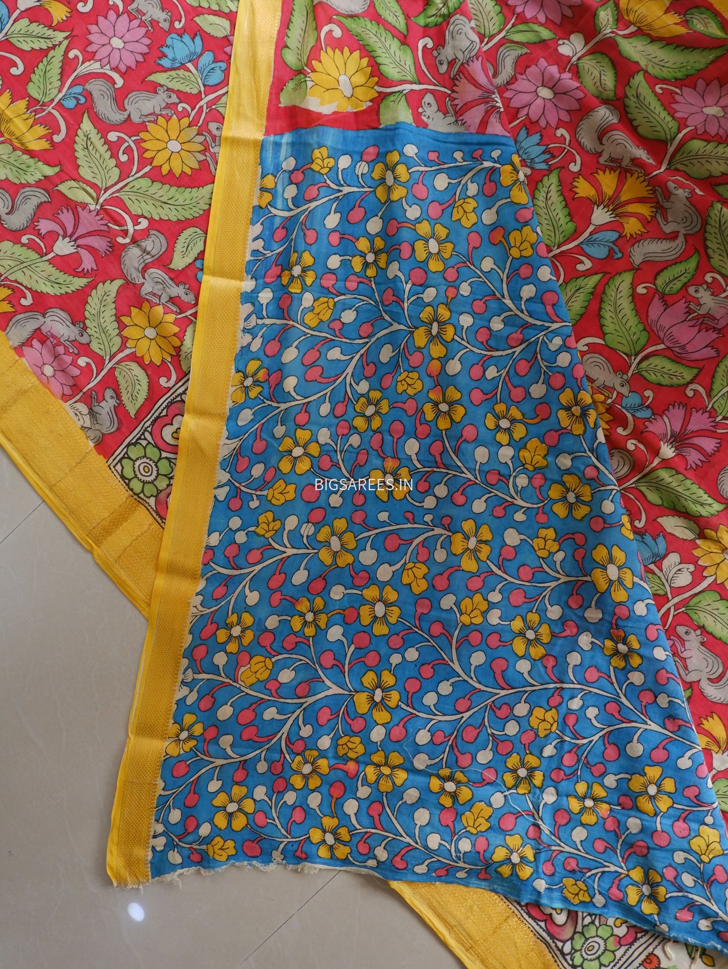 Pen Kalamkari Cotton Saree with Running Blouse | Hand-Painted | Red