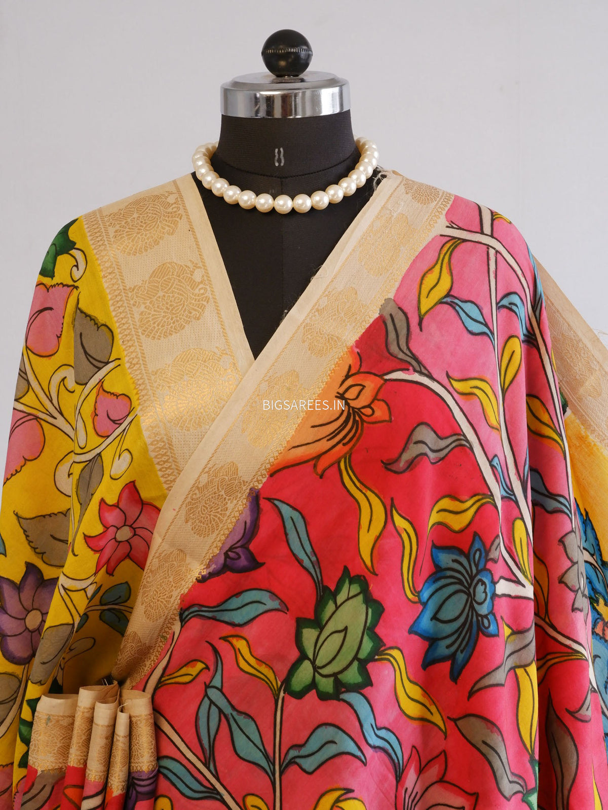 Hand-Painted Kalamkari Saree | Bangalore Silk | Red
