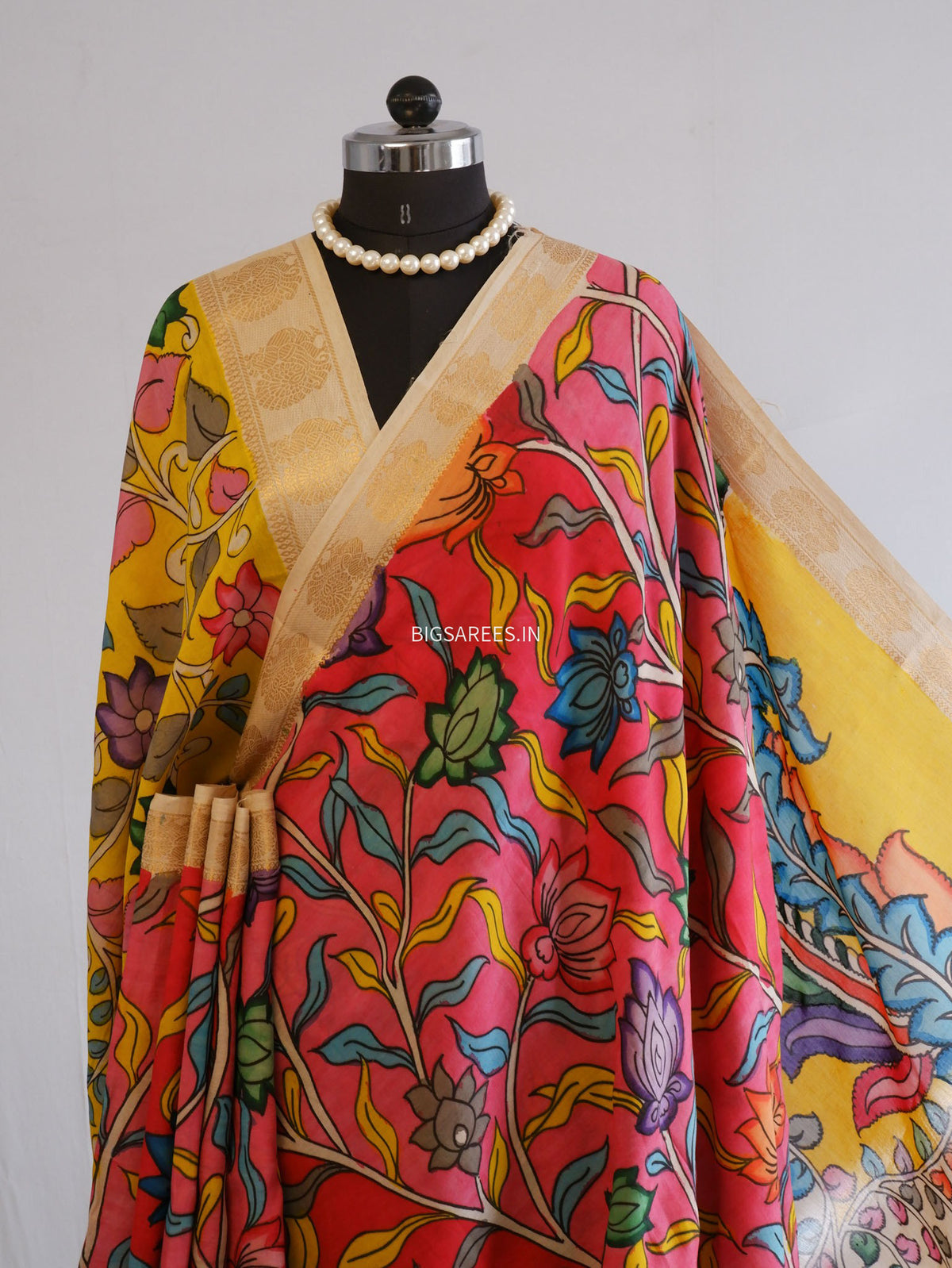 Hand-Painted Kalamkari Saree | Bangalore Silk | Red
