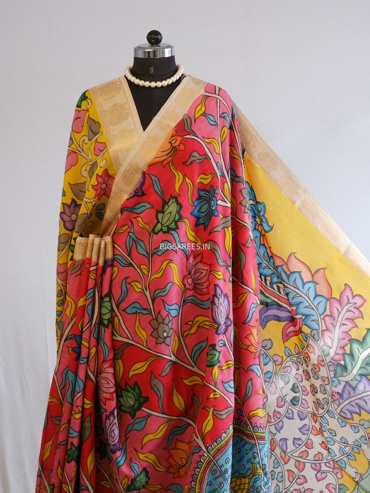 Hand-Painted Kalamkari Saree | Bangalore Silk | Red