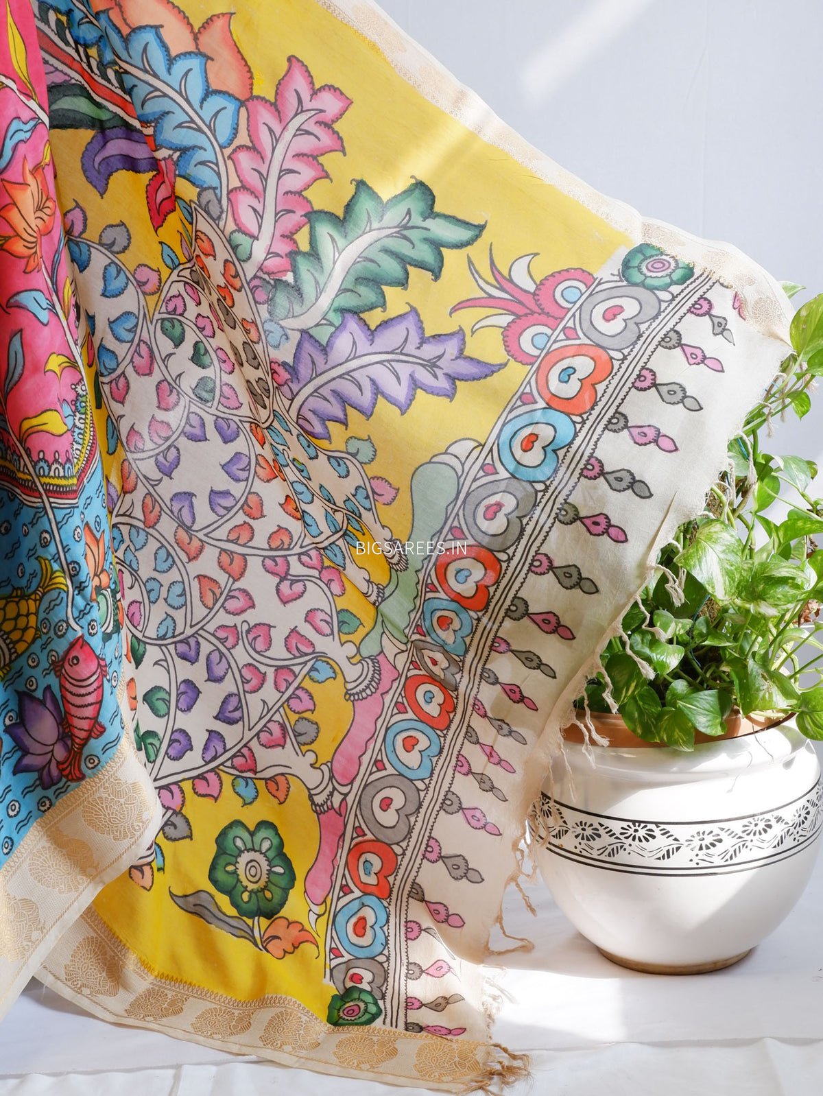Hand-Painted Kalamkari Saree | Bangalore Silk | Red