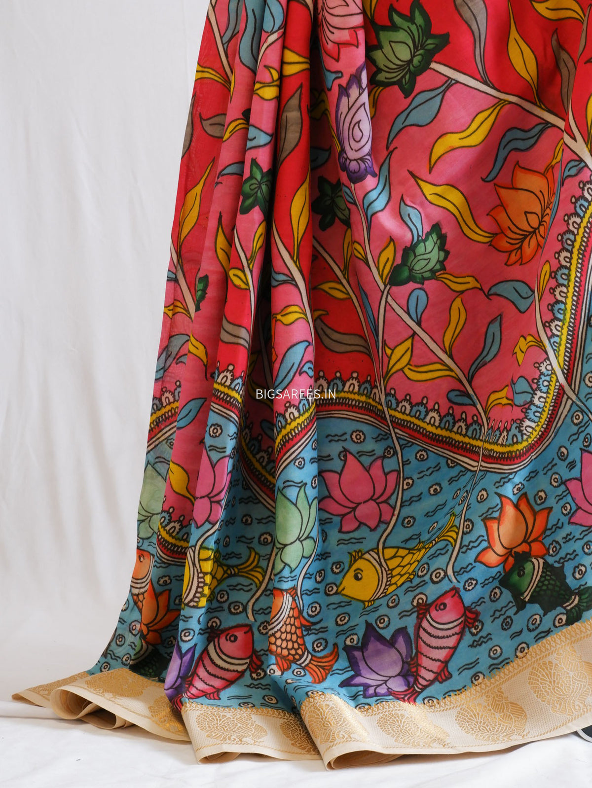 Hand-Painted Kalamkari Saree | Bangalore Silk | Red