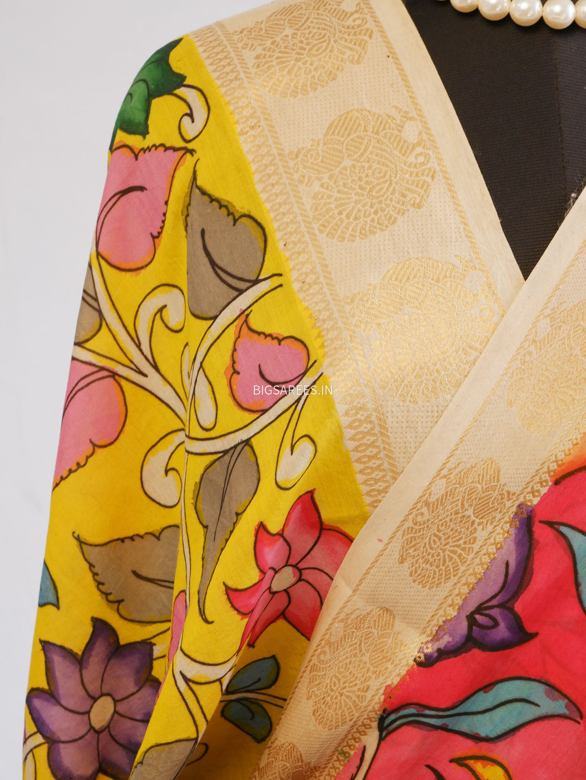 Hand-Painted Kalamkari Saree | Bangalore Silk | Red