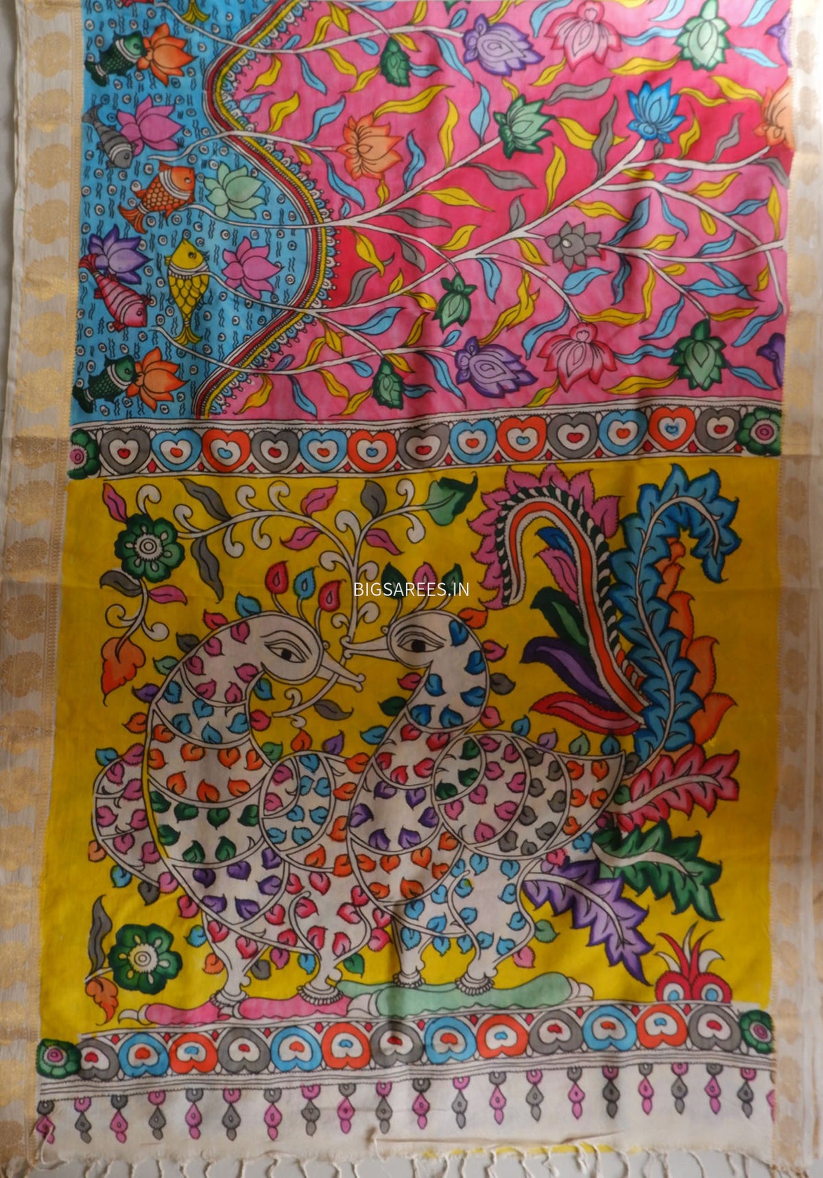 Hand-Painted Kalamkari Saree | Bangalore Silk | Red