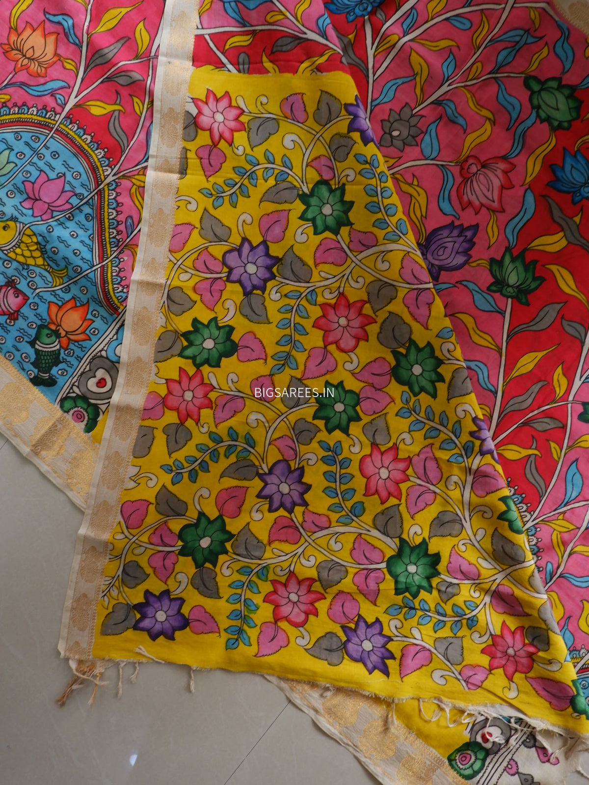 Hand-Painted Kalamkari Saree | Bangalore Silk | Red