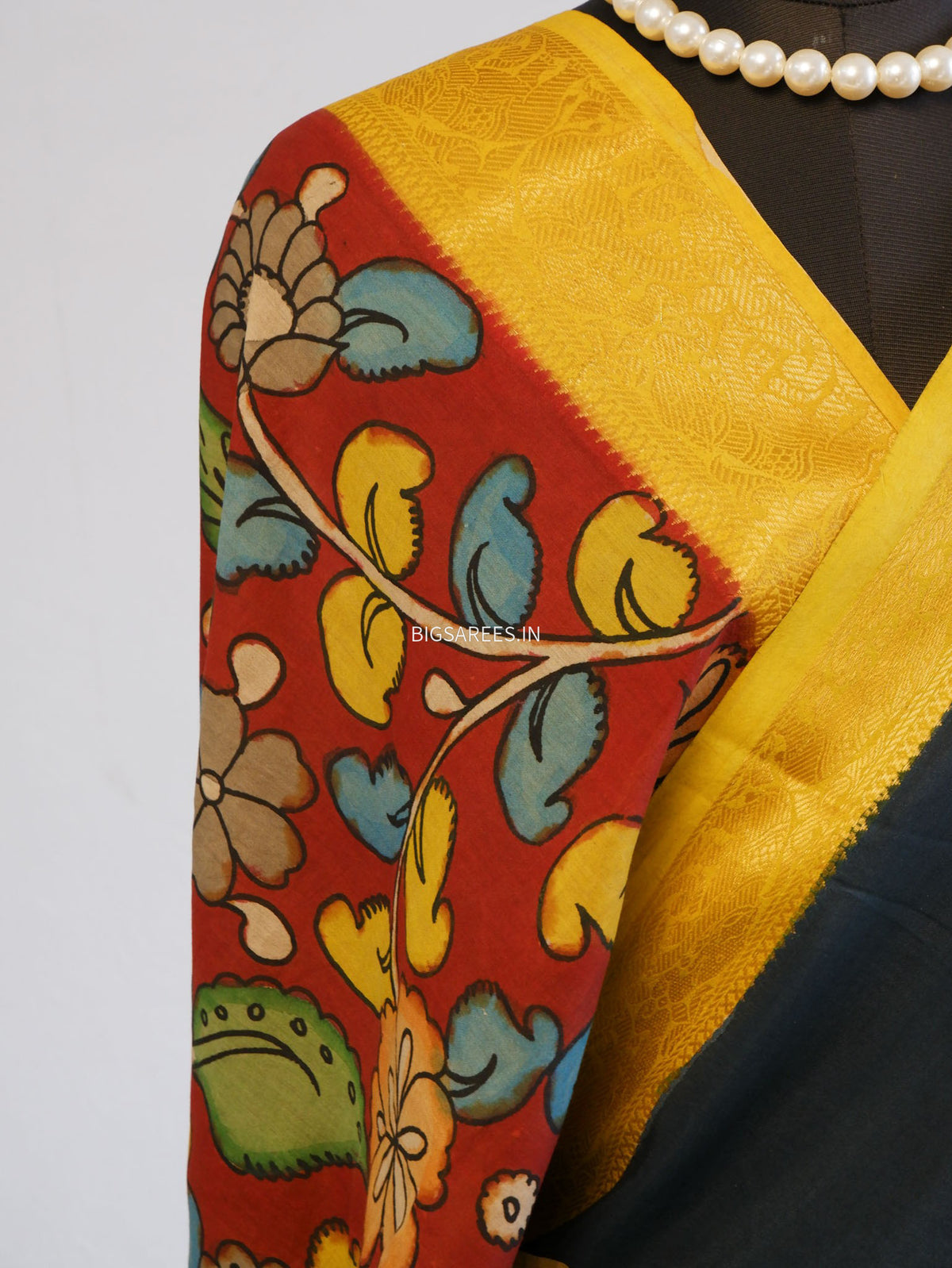 Hand-Painted Kalamkari Saree | Bangalore Silk | Prussian Blue