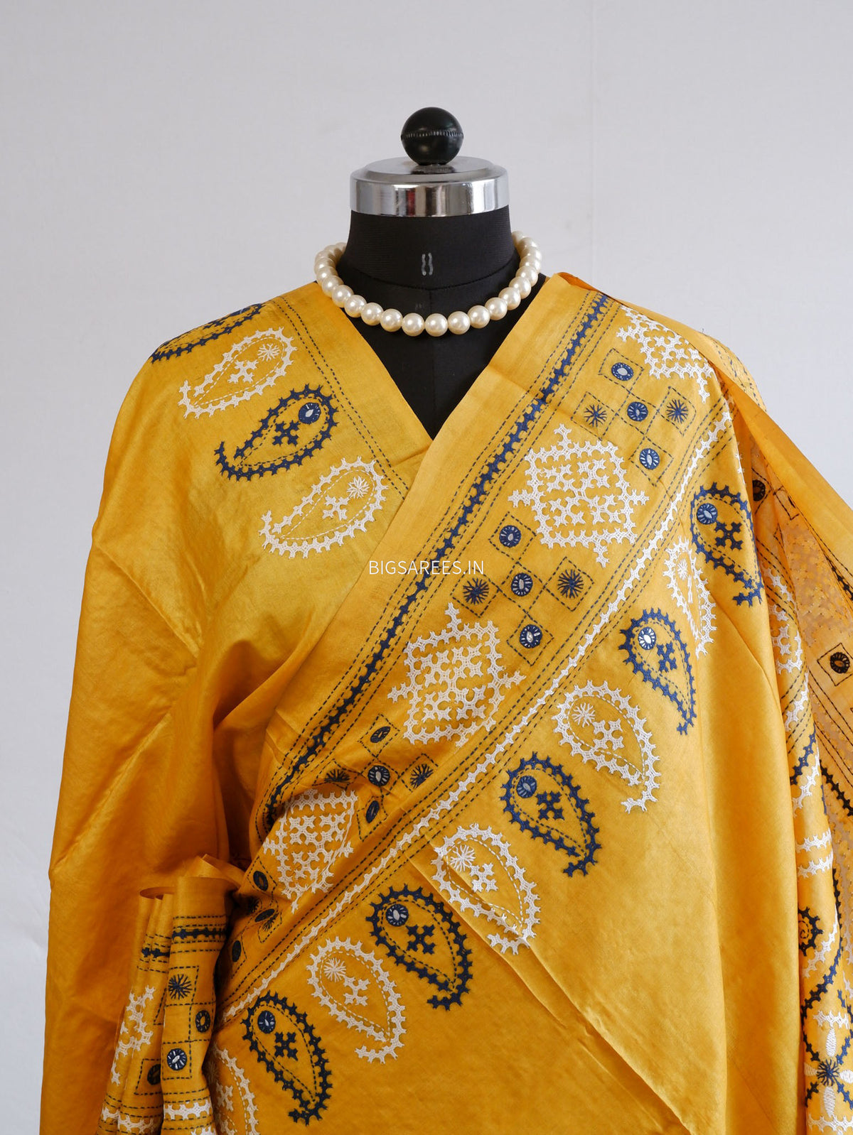 Kutchi Hand Embroidered Saree | Gachi Tassar Silk | Silk Marked | Yellow