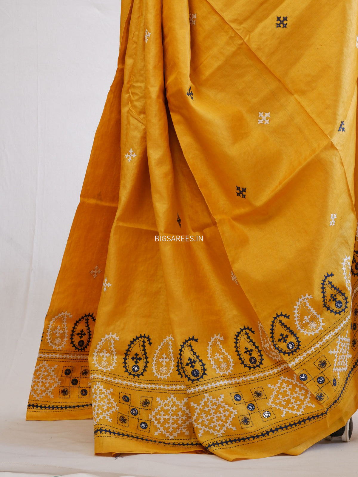 Kutchi Hand Embroidered Saree | Gachi Tassar Silk | Silk Marked | Yellow