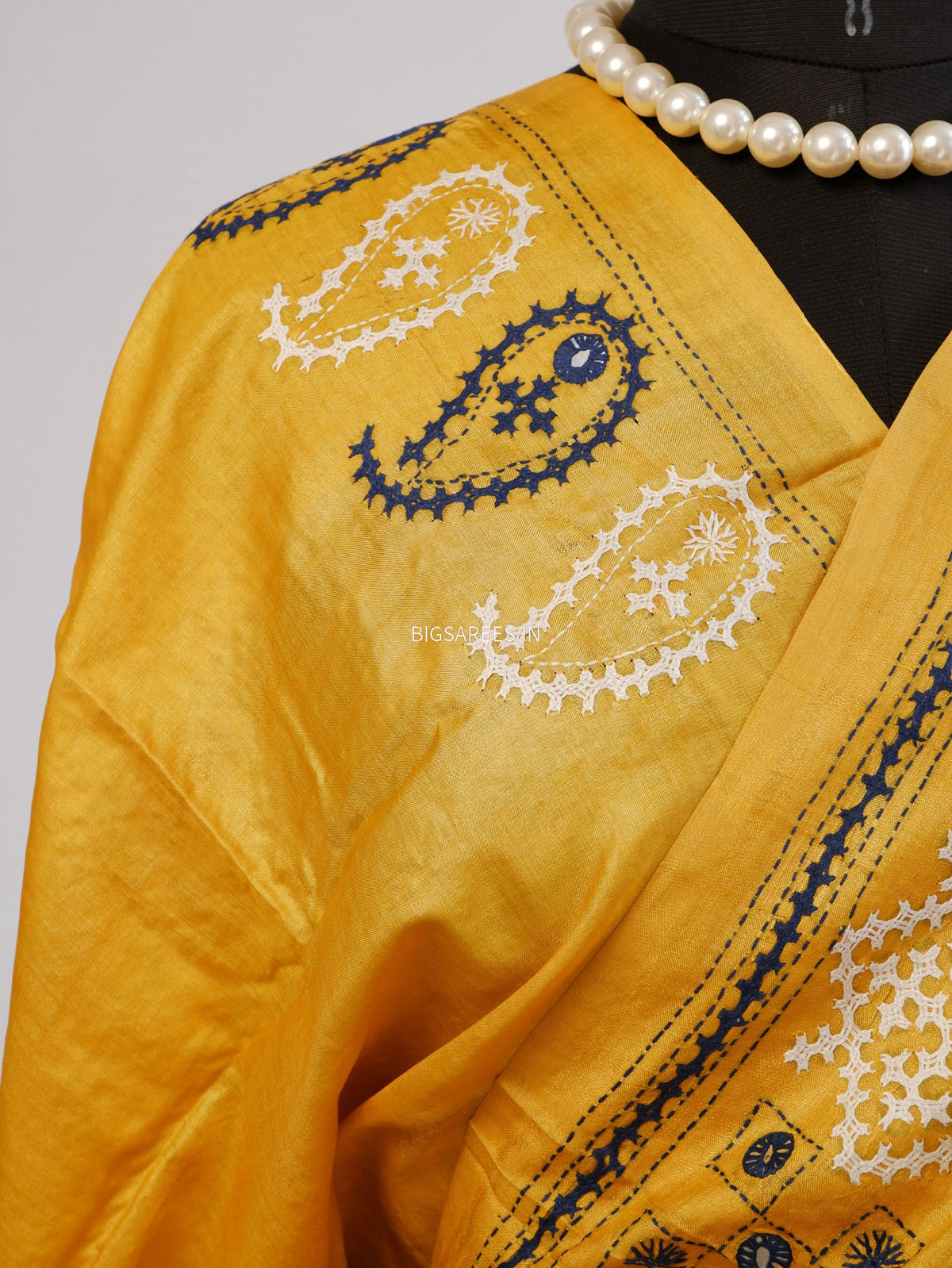 Kutchi Hand Embroidered Saree | Gachi Tassar Silk | Silk Marked | Yellow