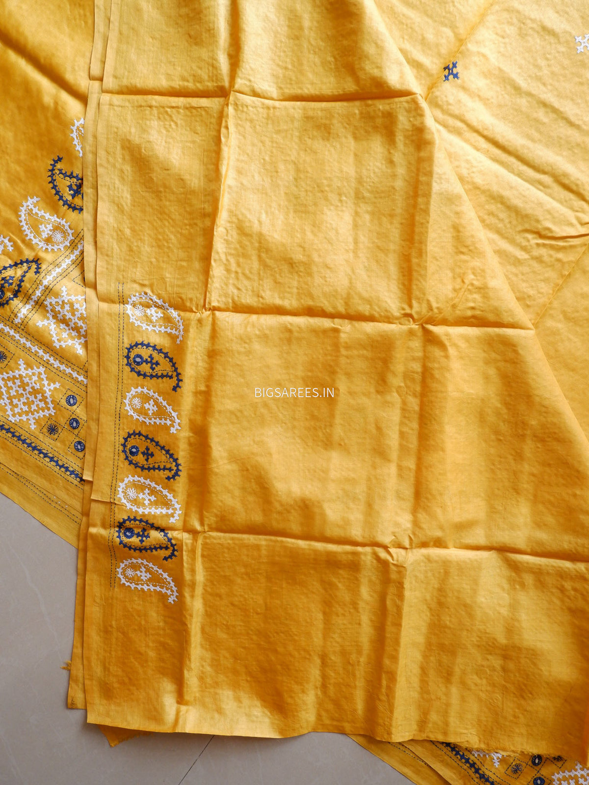Kutchi Hand Embroidered Saree | Gachi Tassar Silk | Silk Marked | Yellow