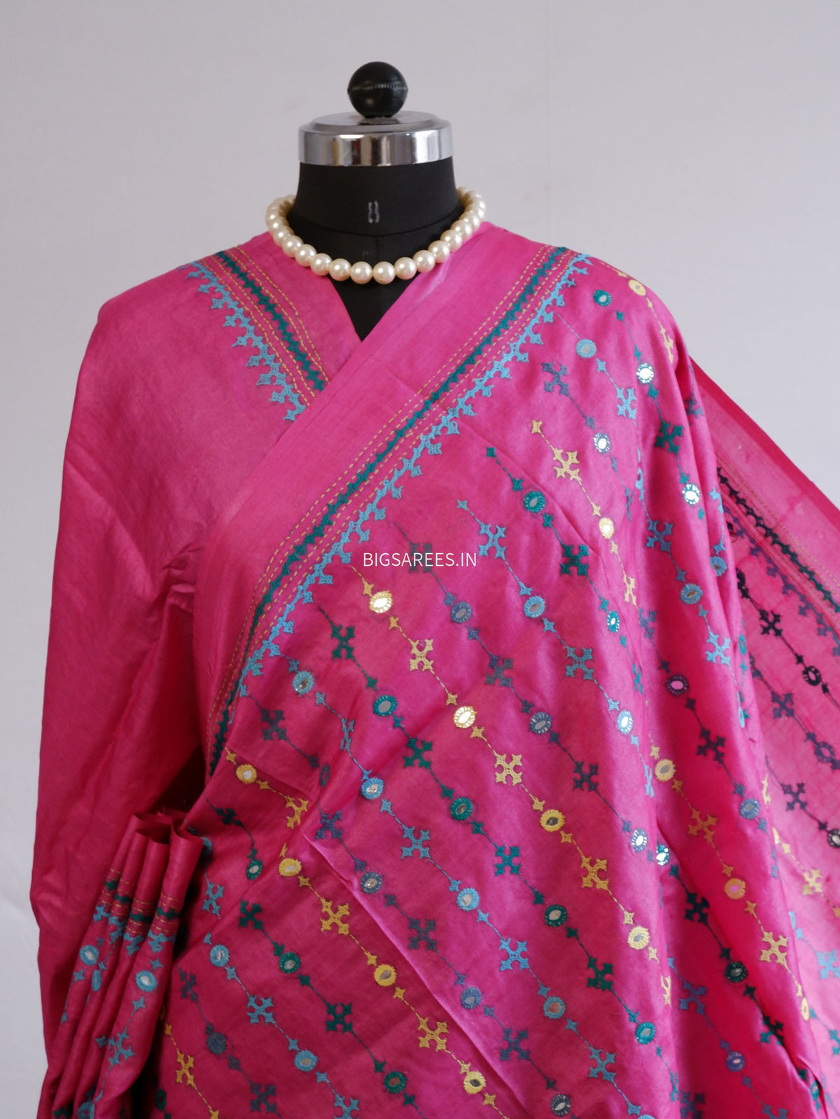 Kutchi Hand Embroidered Saree | Pure Gachi by Gachi Tassar Silk | Silk Marked | Pink