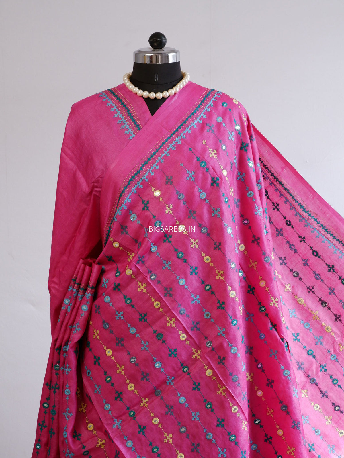 Kutchi Hand Embroidered Saree | Pure Gachi by Gachi Tassar Silk | Silk Marked | Pink