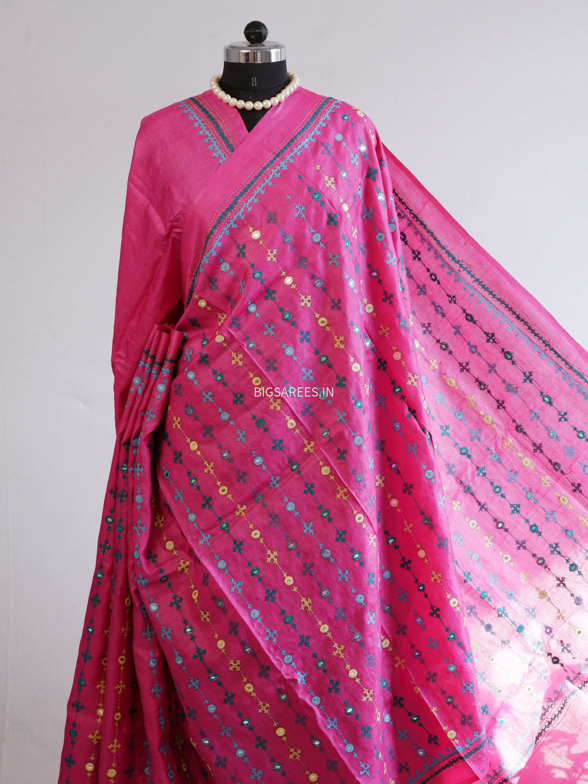Kutchi Hand Embroidered Saree | Pure Gachi by Gachi Tassar Silk | Silk Marked | Pink