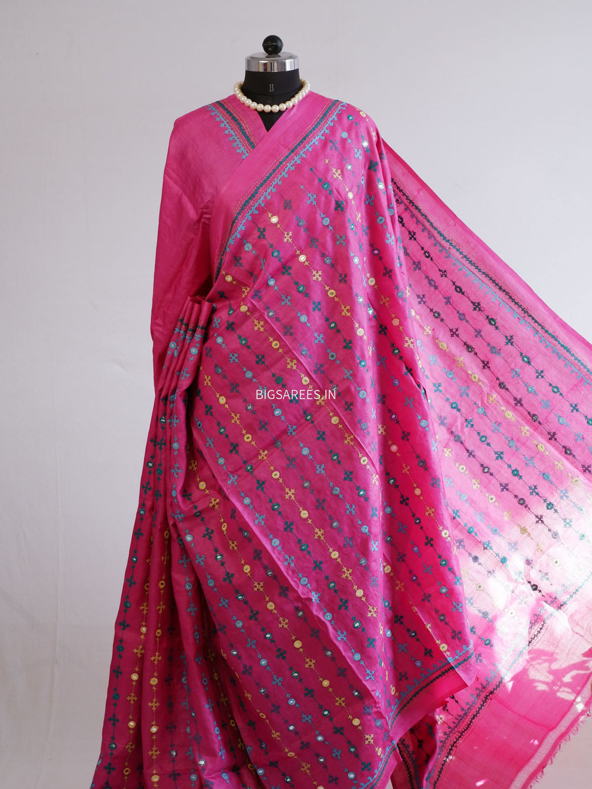 Kutchi Hand Embroidered Saree | Pure Gachi by Gachi Tassar Silk | Silk Marked | Pink
