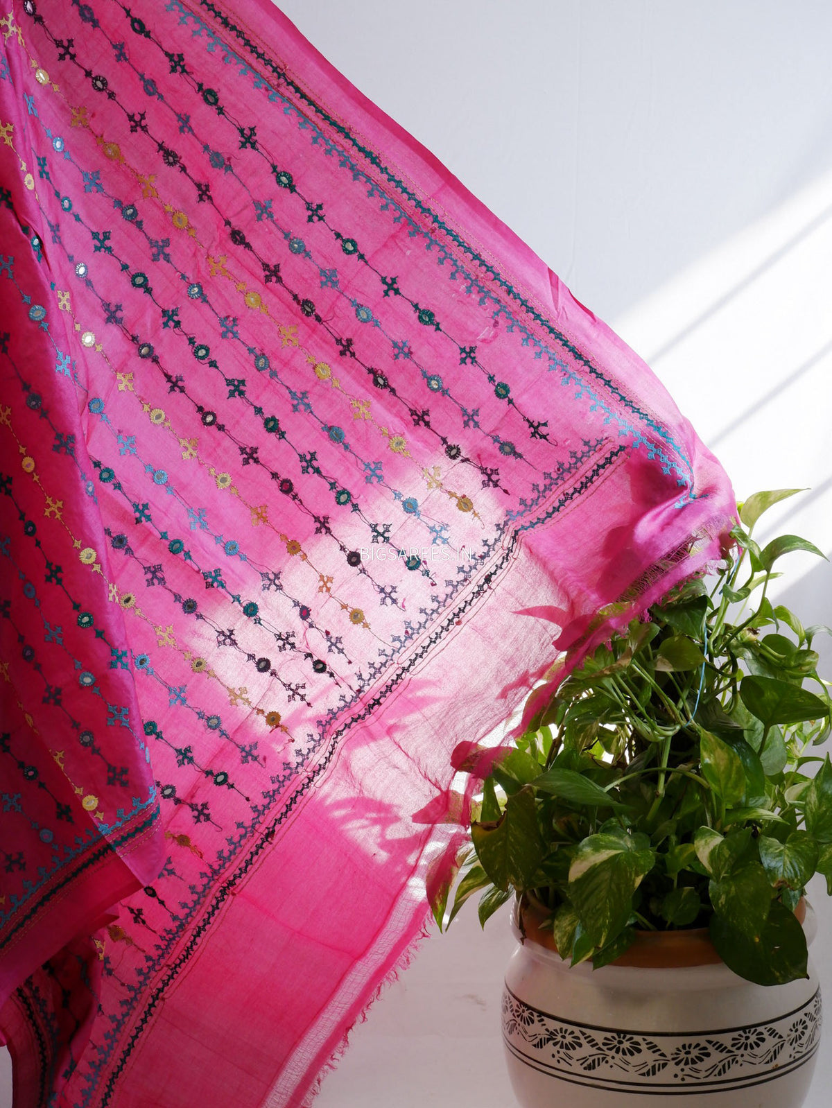 Kutchi Hand Embroidered Saree | Pure Gachi by Gachi Tassar Silk | Silk Marked | Pink